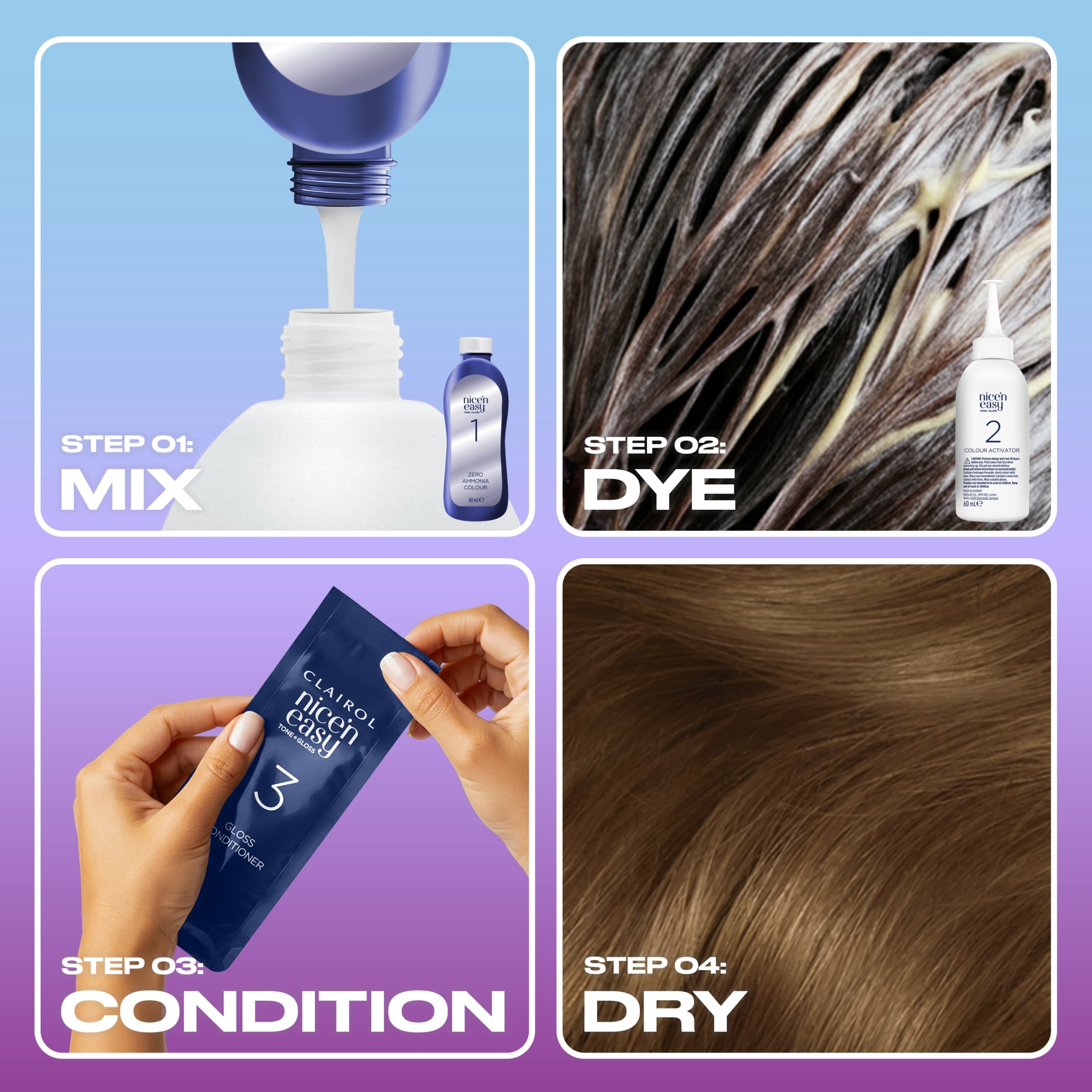 CLAIROL NICE'N EASY TONE+GLOSS SEMI PERMANENT HAIR DYE - 637/76 LIGHT GOLDEN BROWN thumbnail 5