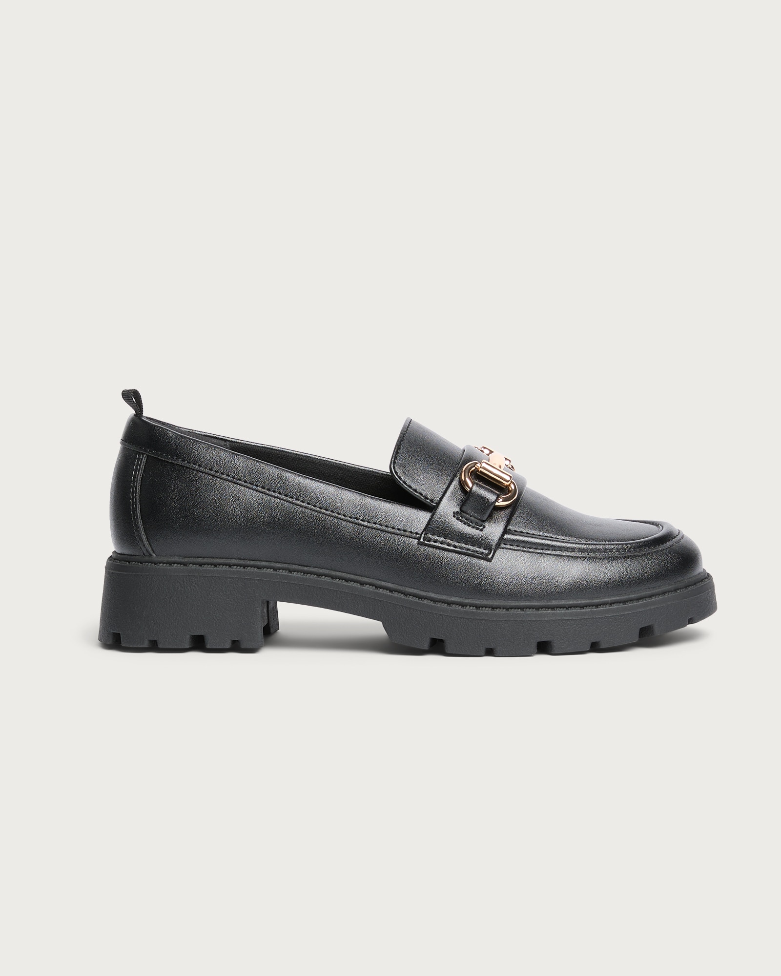 F&F School Girls Gold Trim Loafers in Black