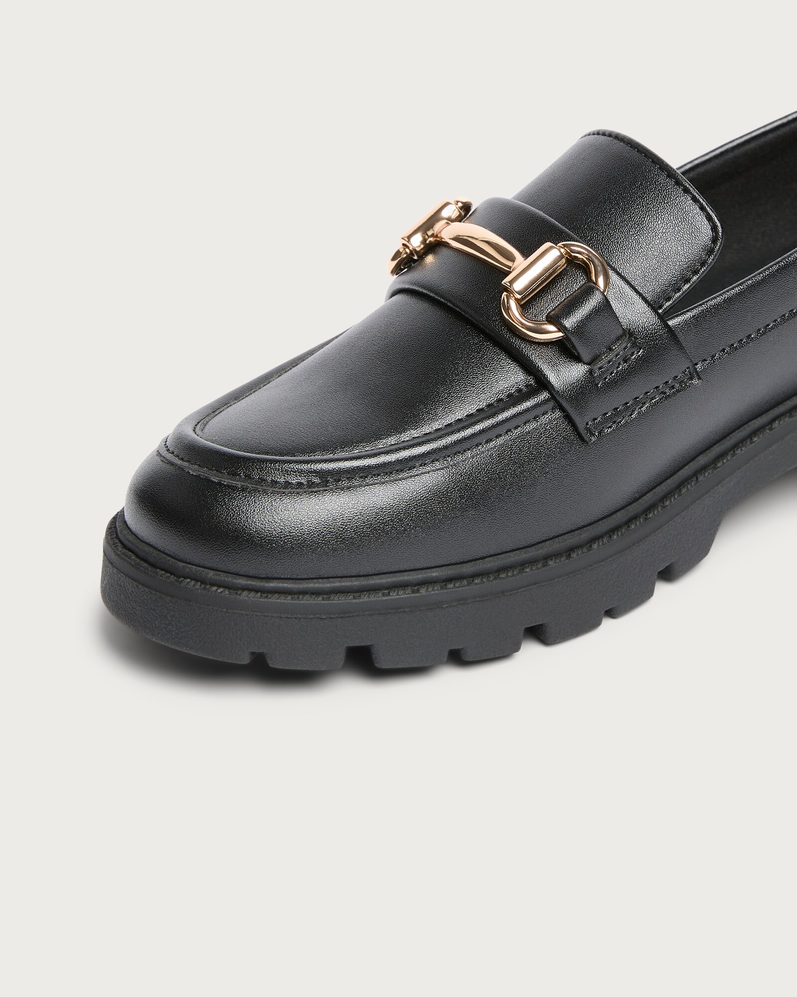 F&F School Girls Gold Trim Loafers in Black thumbnail 3