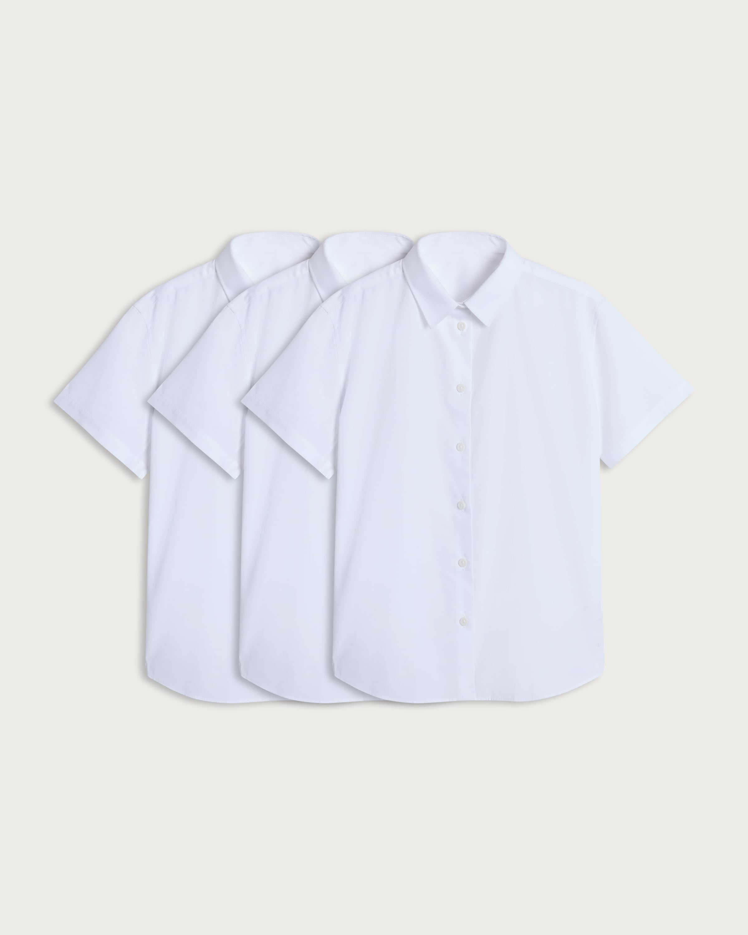 F&F School Girls 3-Pack Cotton Blend Generous Fit Short Sleeved Shirts in White