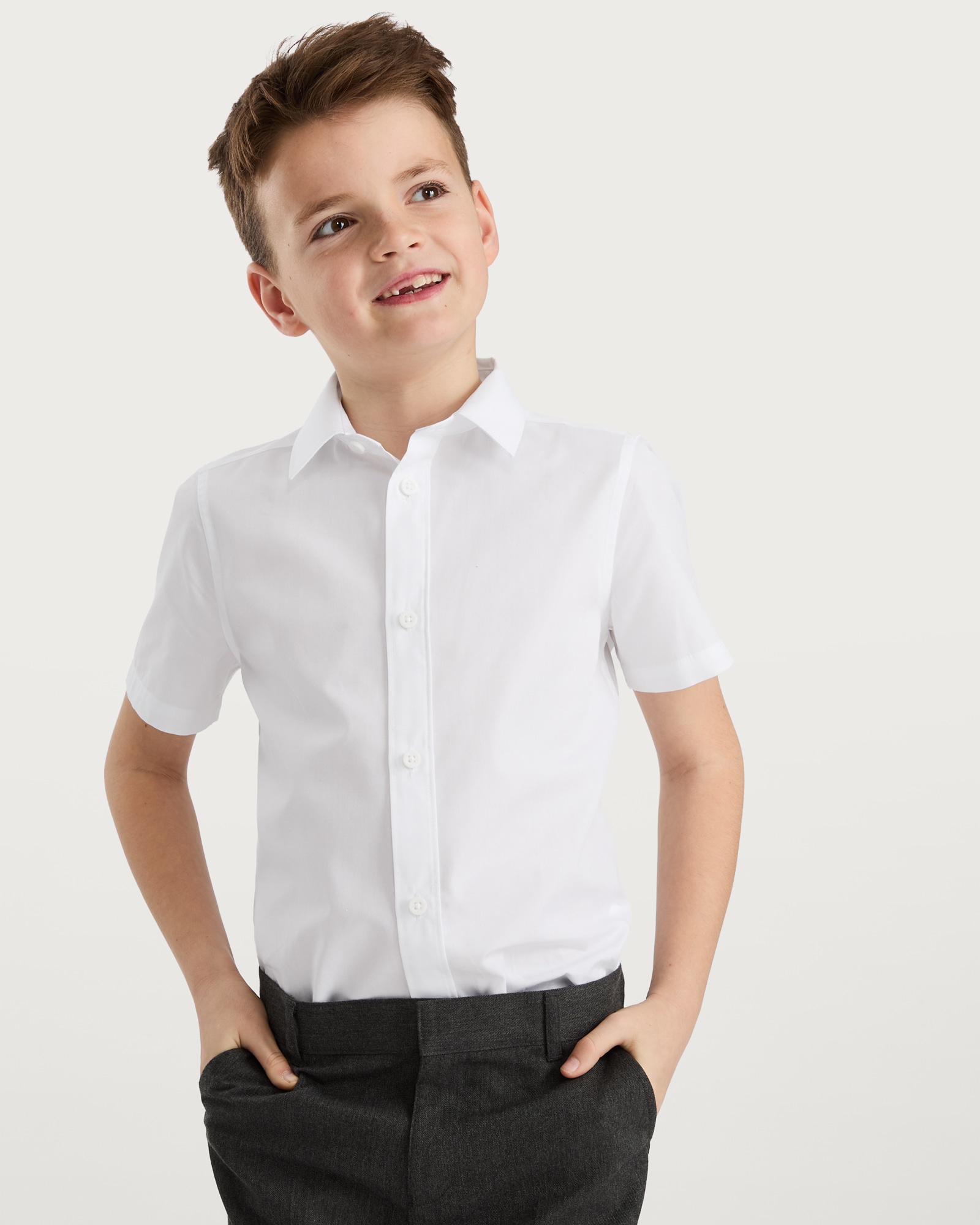 F&F School Boys 3-Pack Slim Fit Short Sleeved Shirts in White