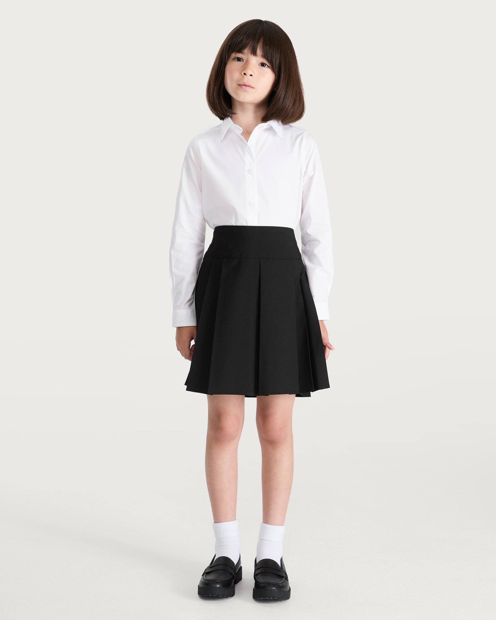 F&F School Girls 3-Pack Slim Fit Long Sleeved Shirts in White
