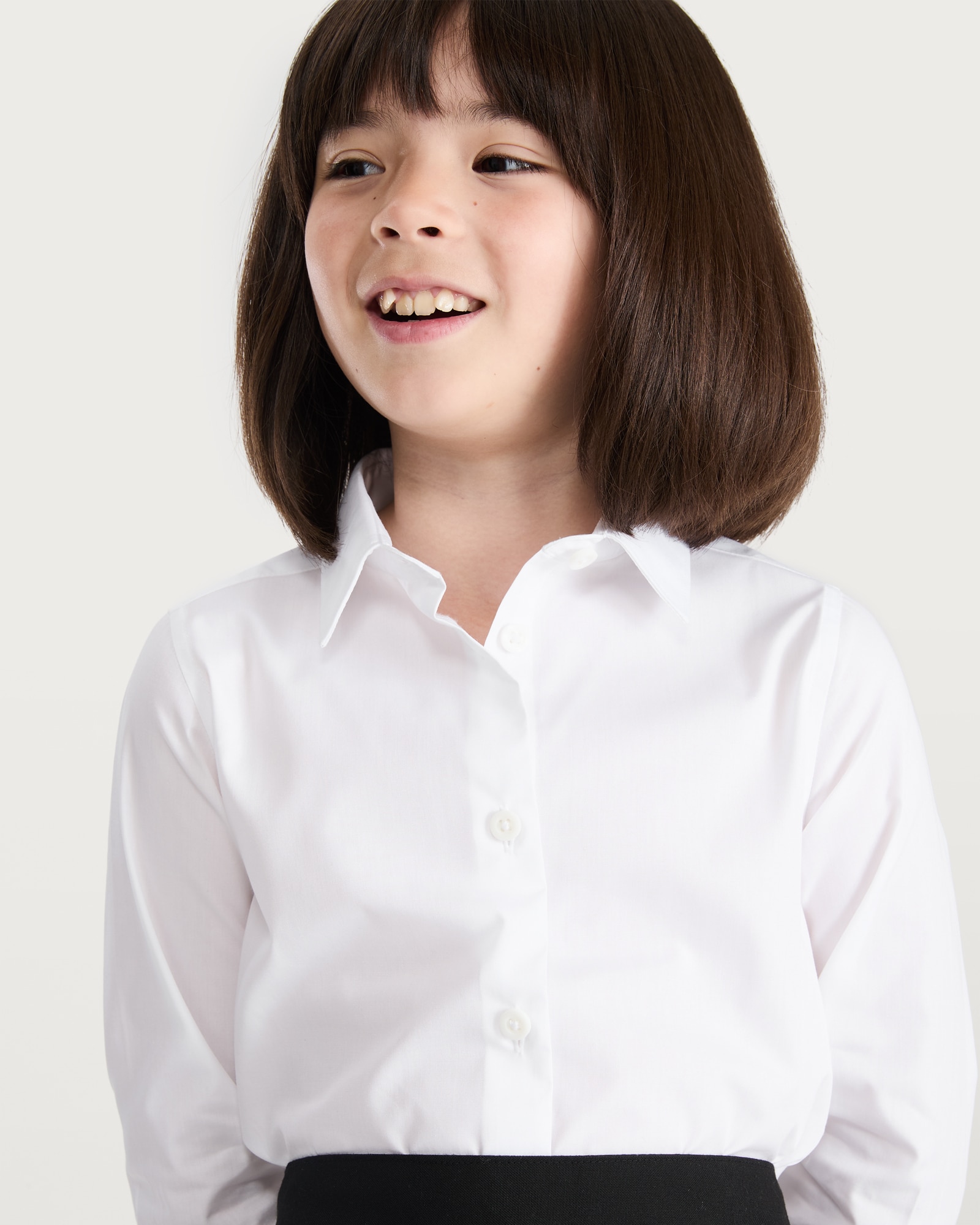 F&F School Girls 3-Pack Slim Fit Long Sleeved Shirts in White thumbnail 2