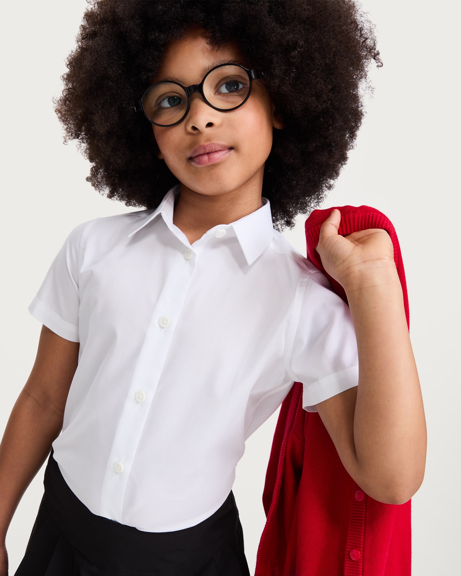 F&F School Girls 3-Pack Slim Fit Short Sleeved Shirts in White