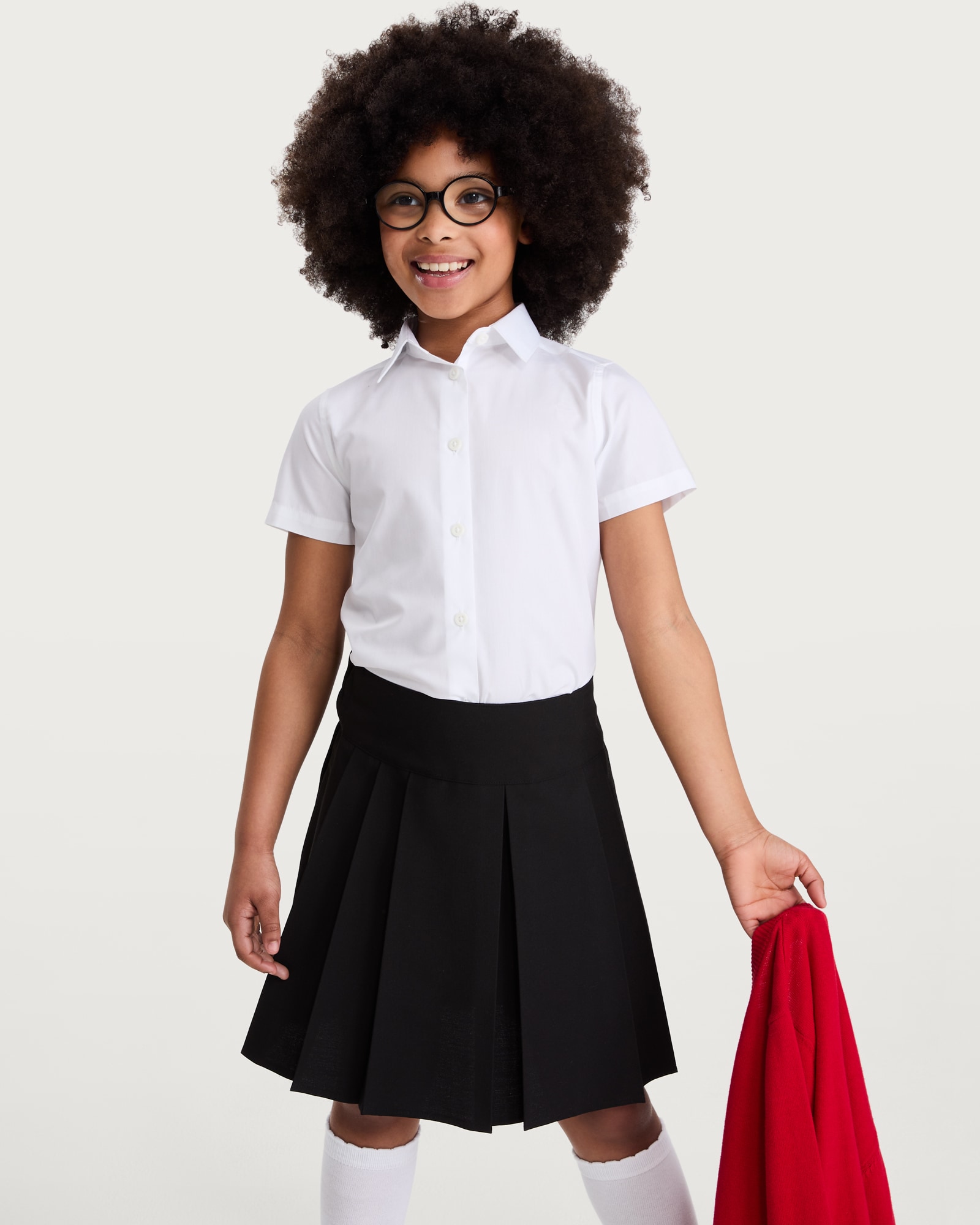 F&F School Girls 3-Pack Slim Fit Short Sleeved Shirts in White thumbnail 2