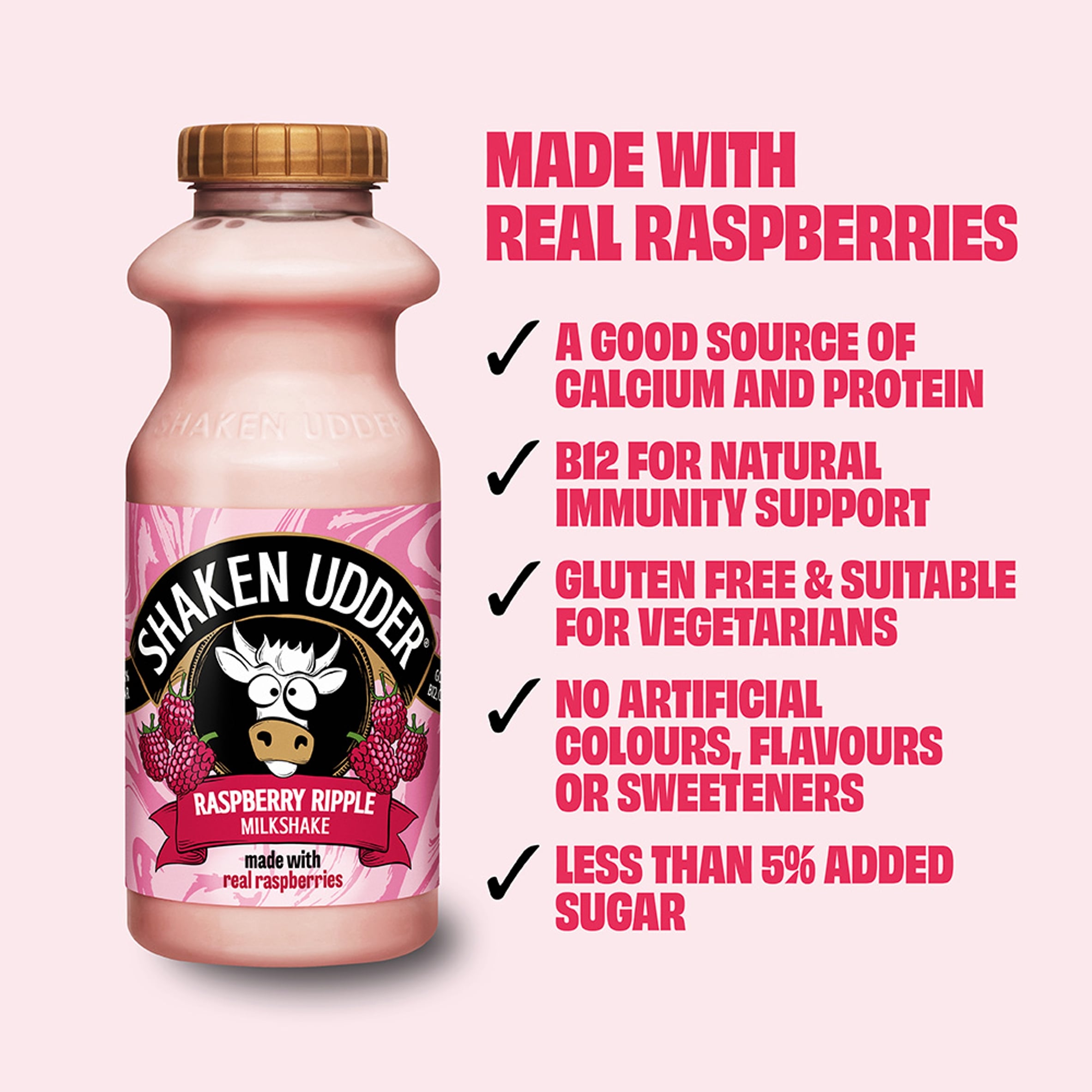 Shaken Udder Raspberry Ripple Milkshake 330ml thumbnail 2