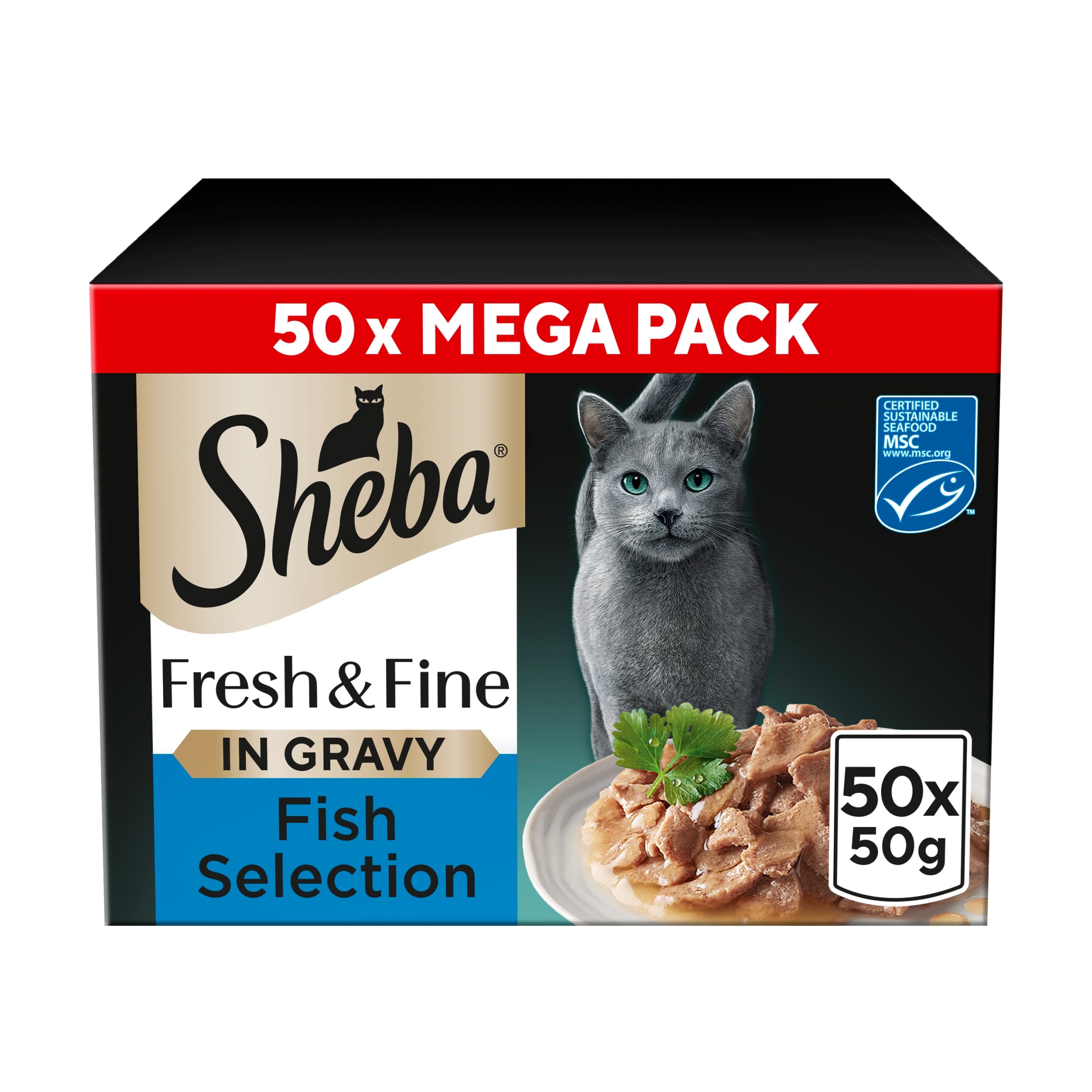 SHEBA Fresh & Fine Wet Cat Food Pouches Fish collection in Gravy 50x50g