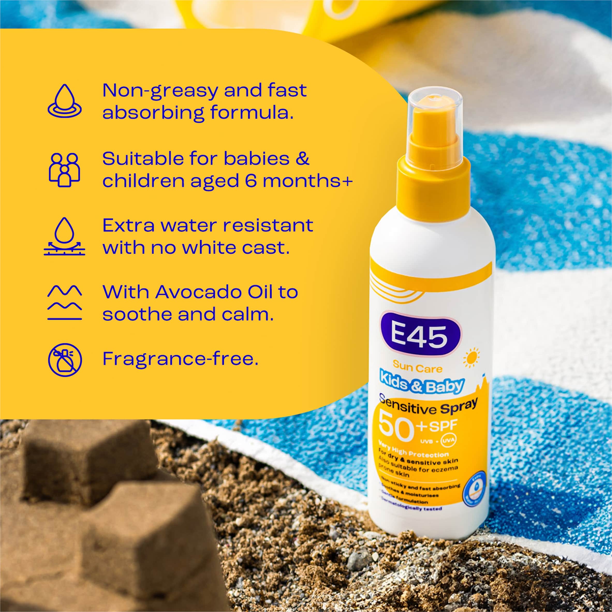 E45 Sun Care Kids & Baby Sensitive SPF50+ Sun Cream Spray 180ml thumbnail 5
