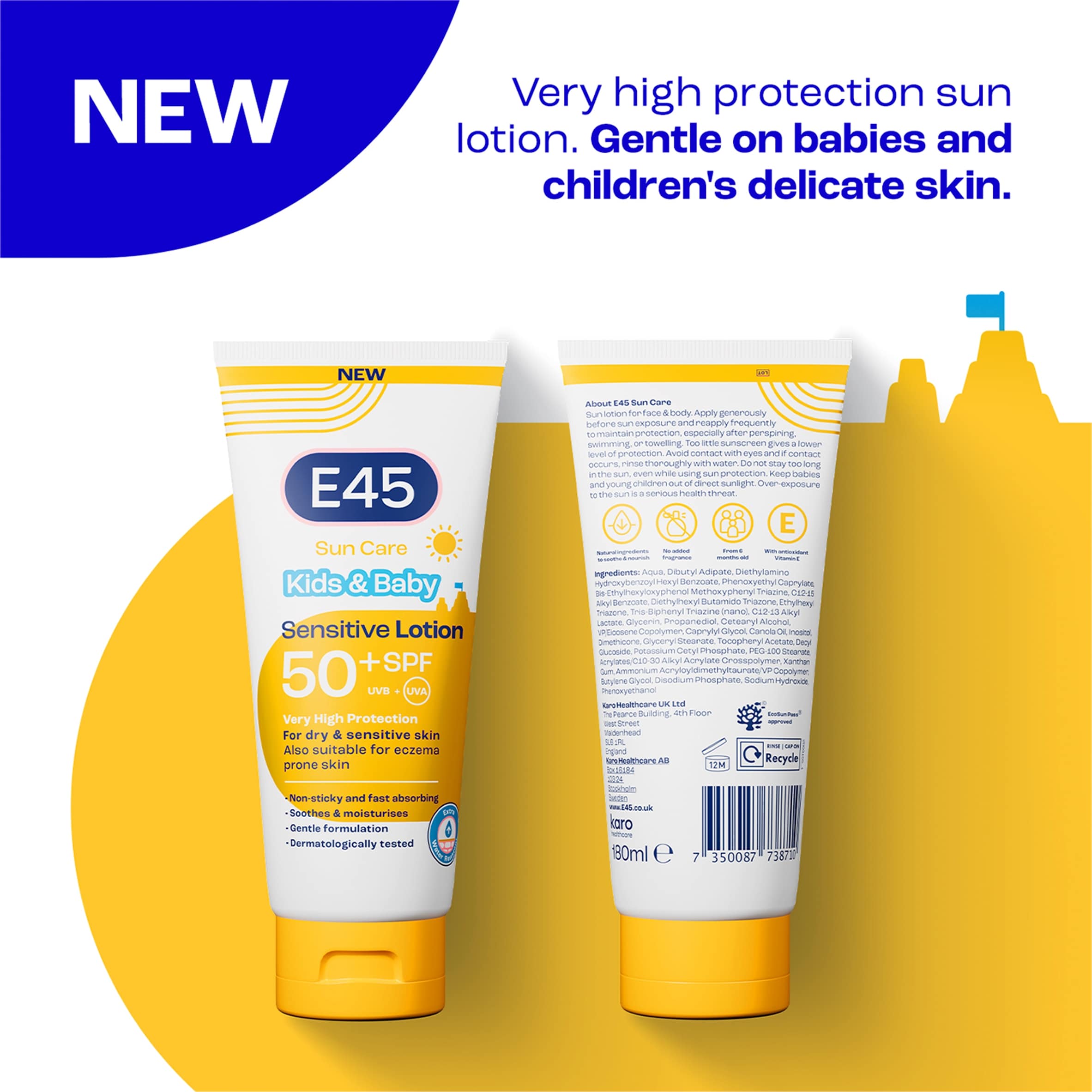 E45 Sun Care Kids & Baby Sensitive Sun Cream Lotion SPF50+ 180ml thumbnail 2