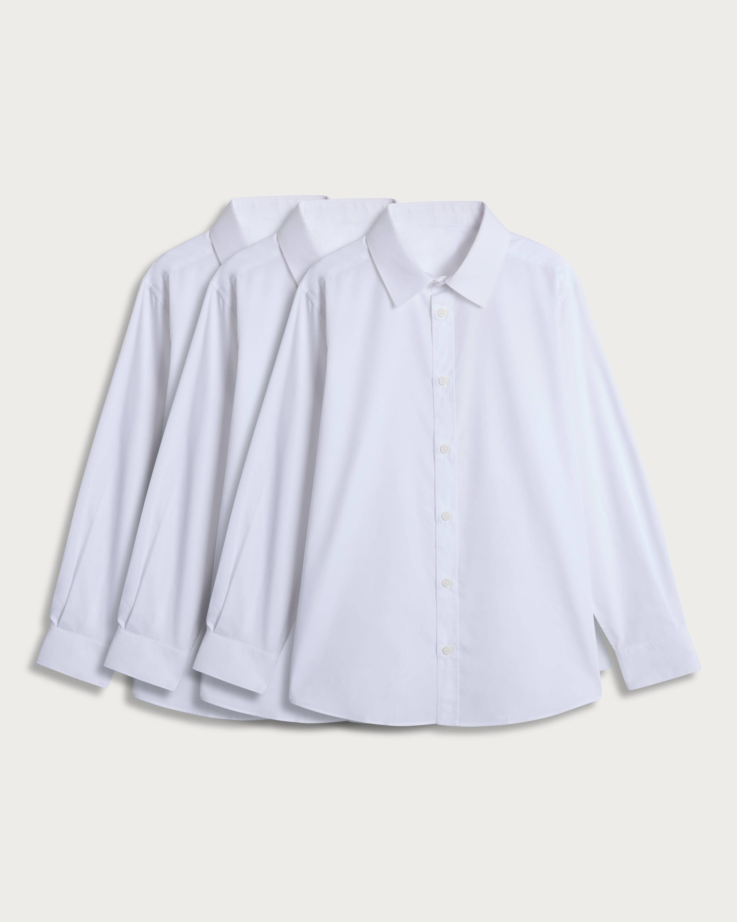 F&F School Boys 3-Pack Generous Fit Long Sleeved Shirts in White