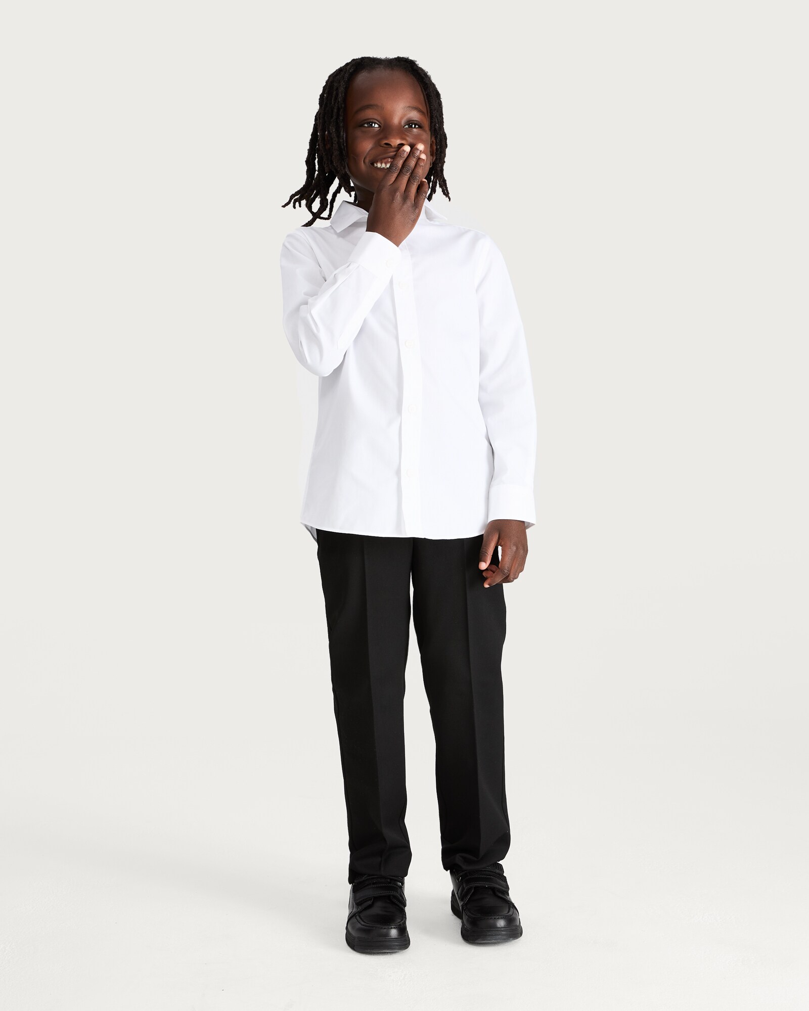 F&F School Boys 3-Pack Regular Fit Long Sleeved Shirts in White thumbnail 2