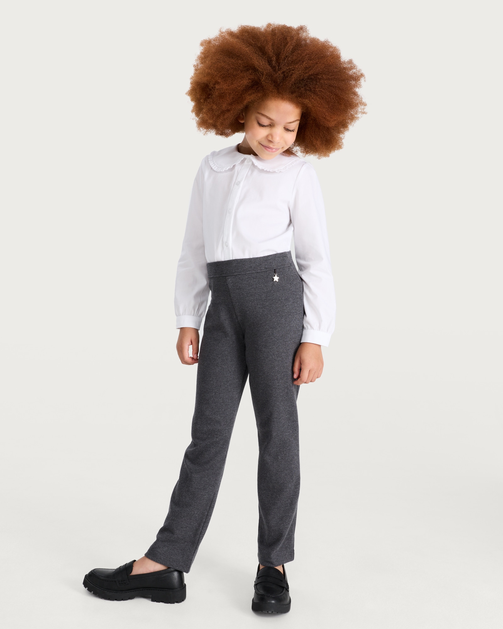 F&F School Girls 2-Pack Cotton Rich Trousers in Grey