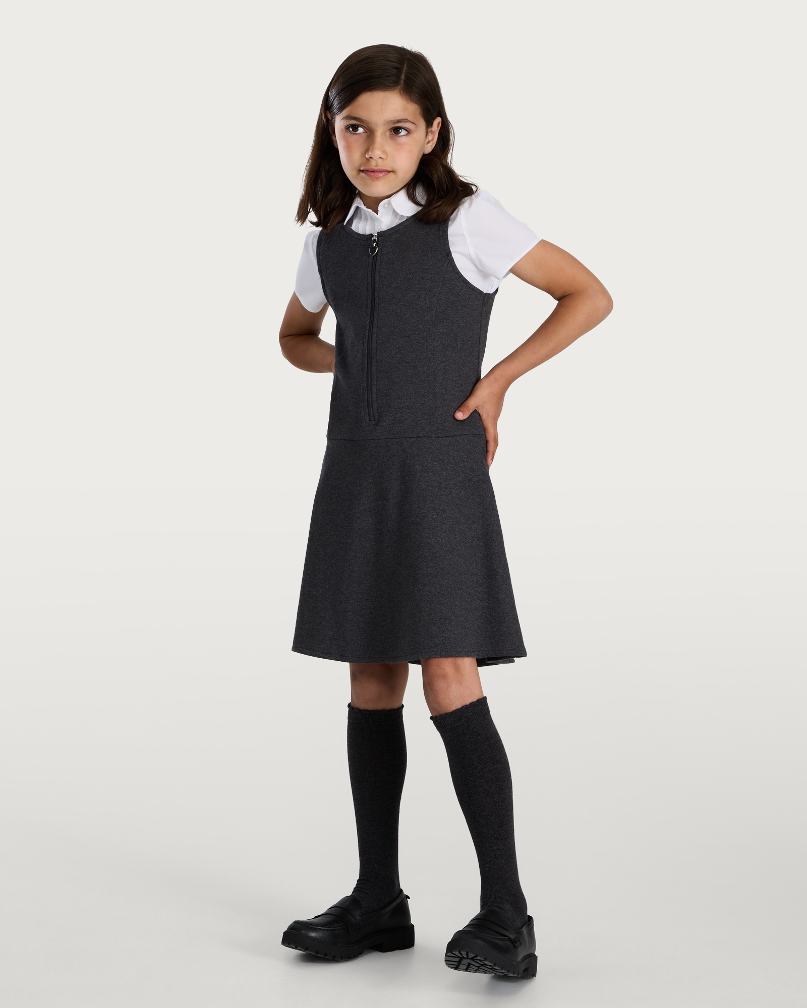 F&F School Girls 2-Pack Cotton Rich Regular Fit Pinafores in Grey