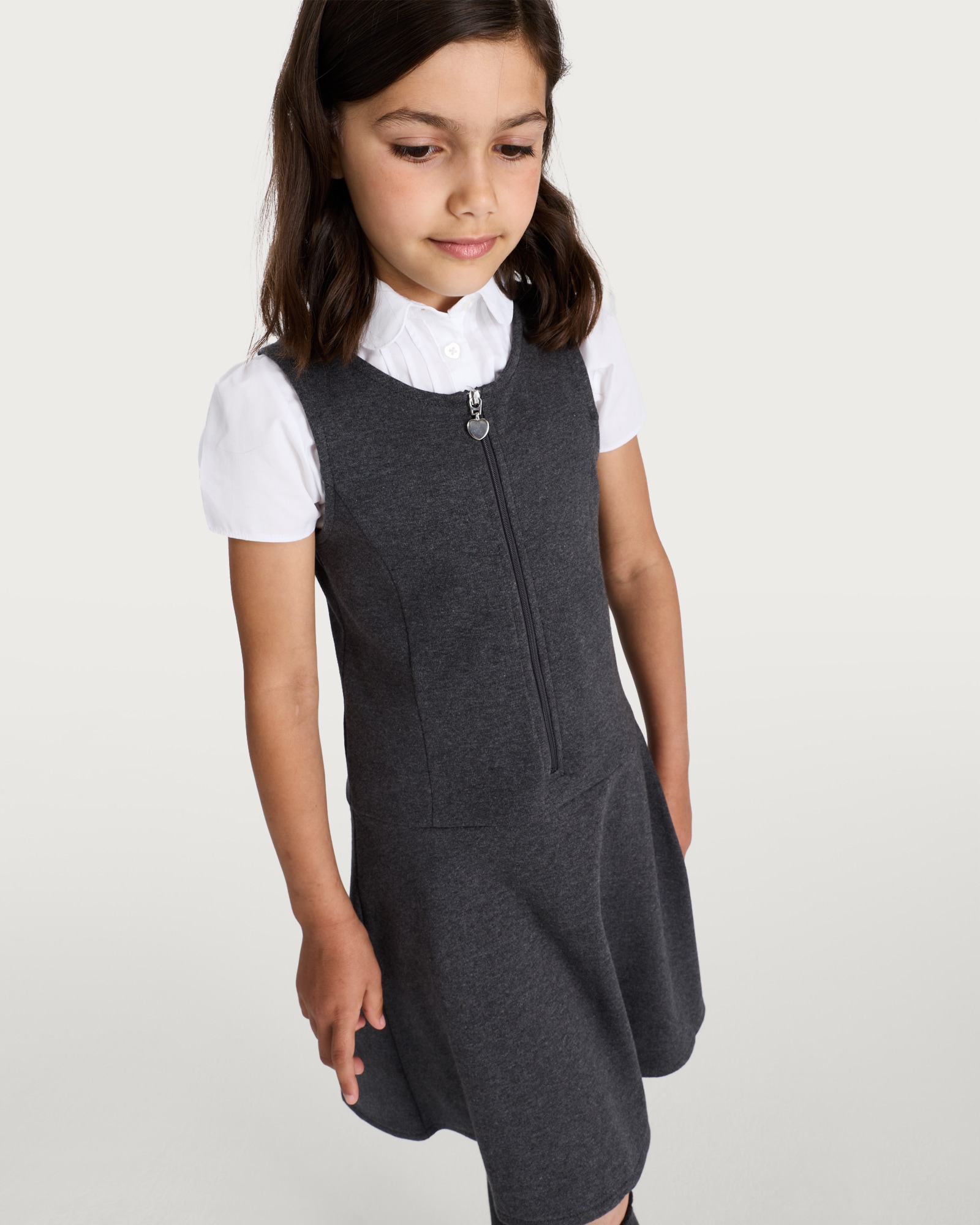 F&F School Girls 2-Pack Cotton Rich Regular Fit Pinafores in Grey thumbnail 4