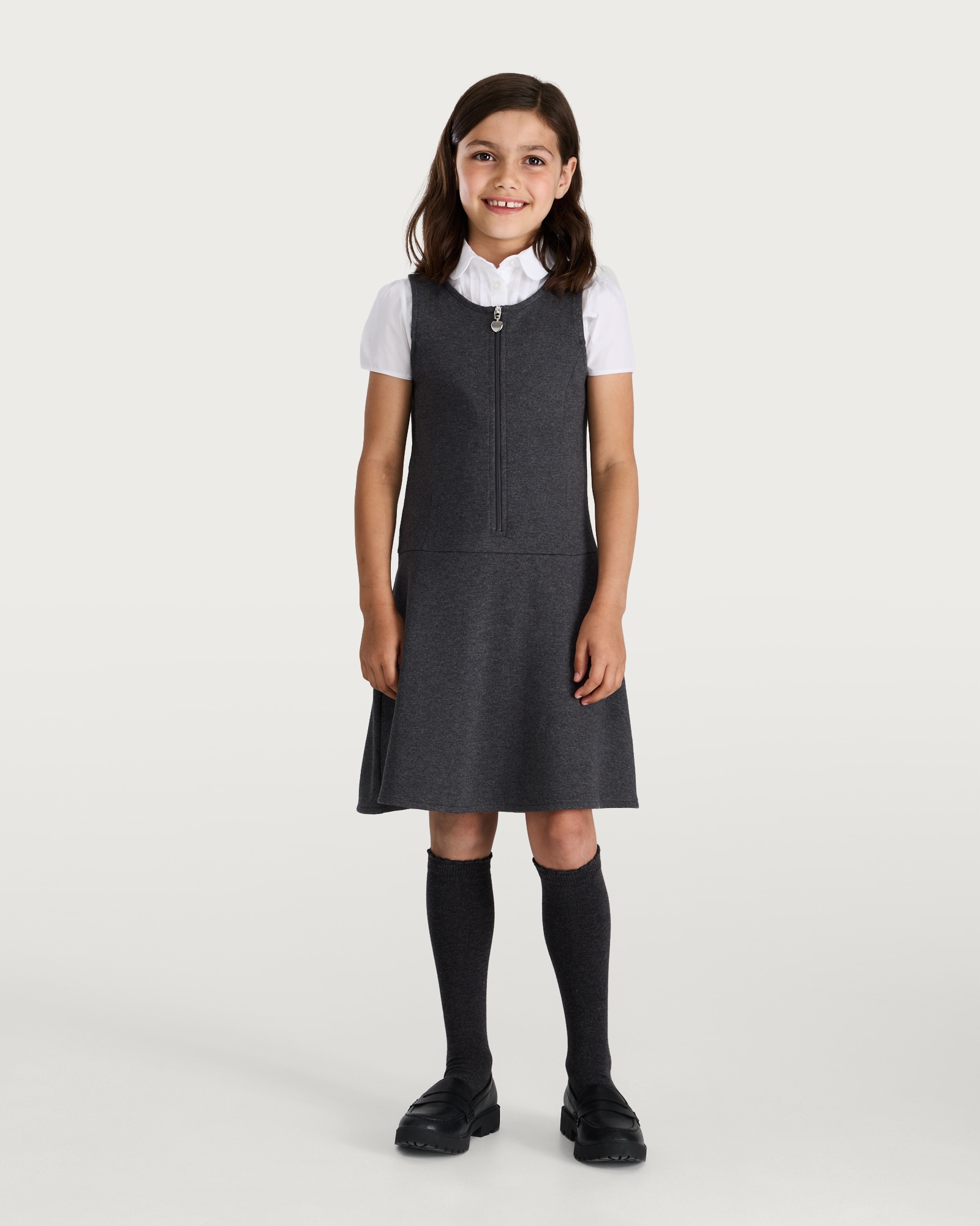 F&F School Girls 2-Pack Cotton Rich Regular Fit Pinafores in Grey thumbnail 3