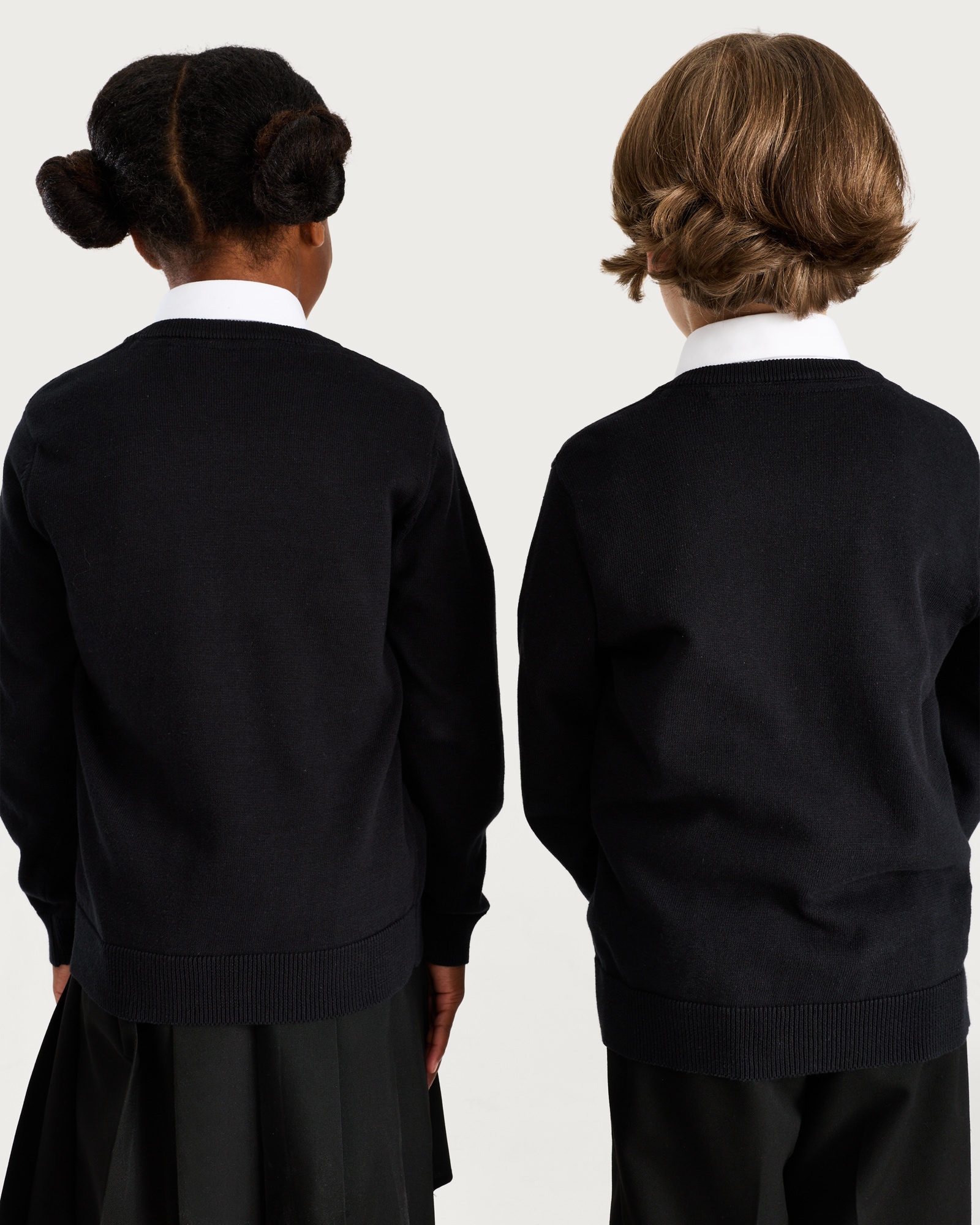 F&F School Unisex 2-Pack Pure Cotton V Neck Jumpers in Black thumbnail 3