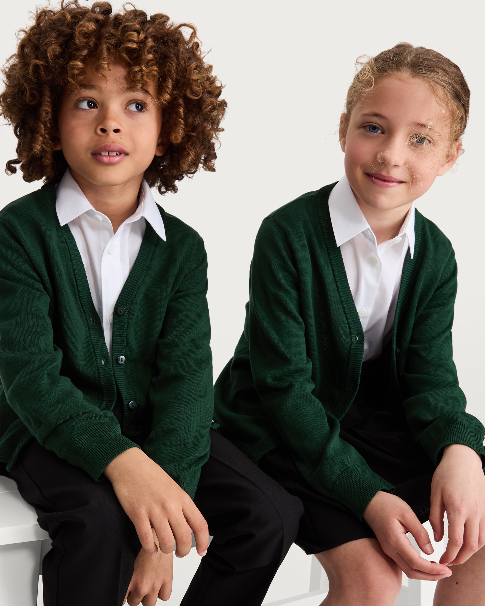 F&F School Unisex 2-Pack Pure Cotton Knitted Cardigans in Green