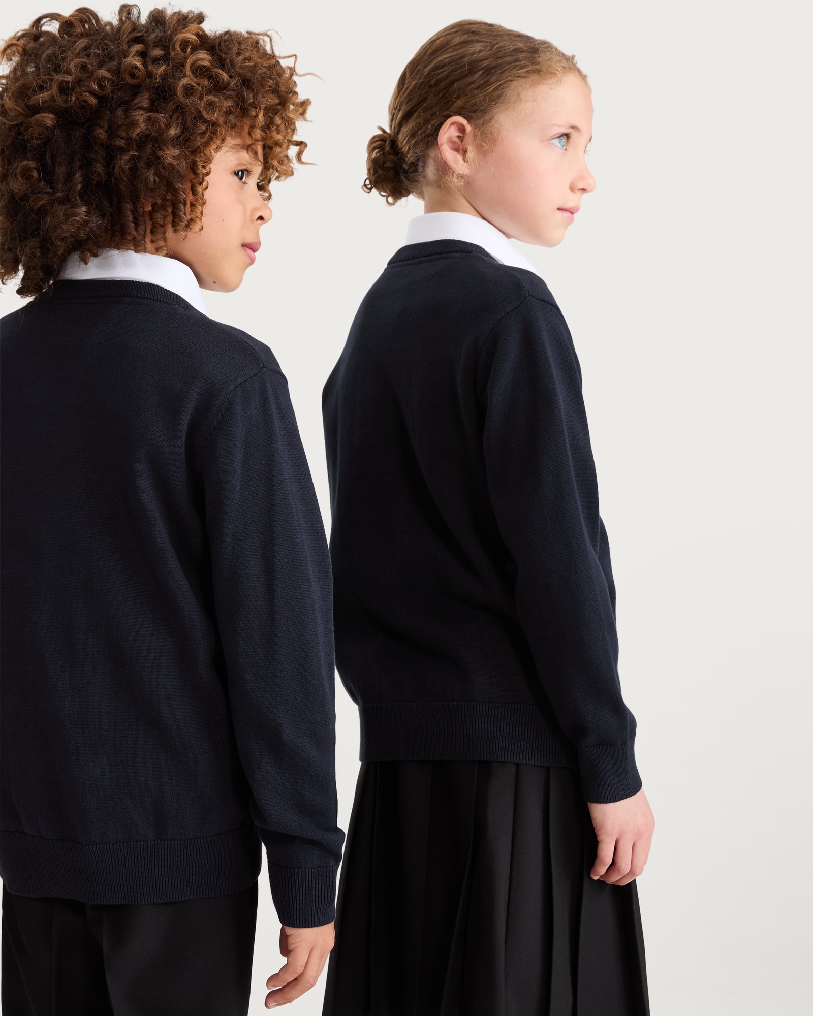 F&F School Unisex 2-Pack Pure Cotton V Neck Jumpers in Navy thumbnail 3
