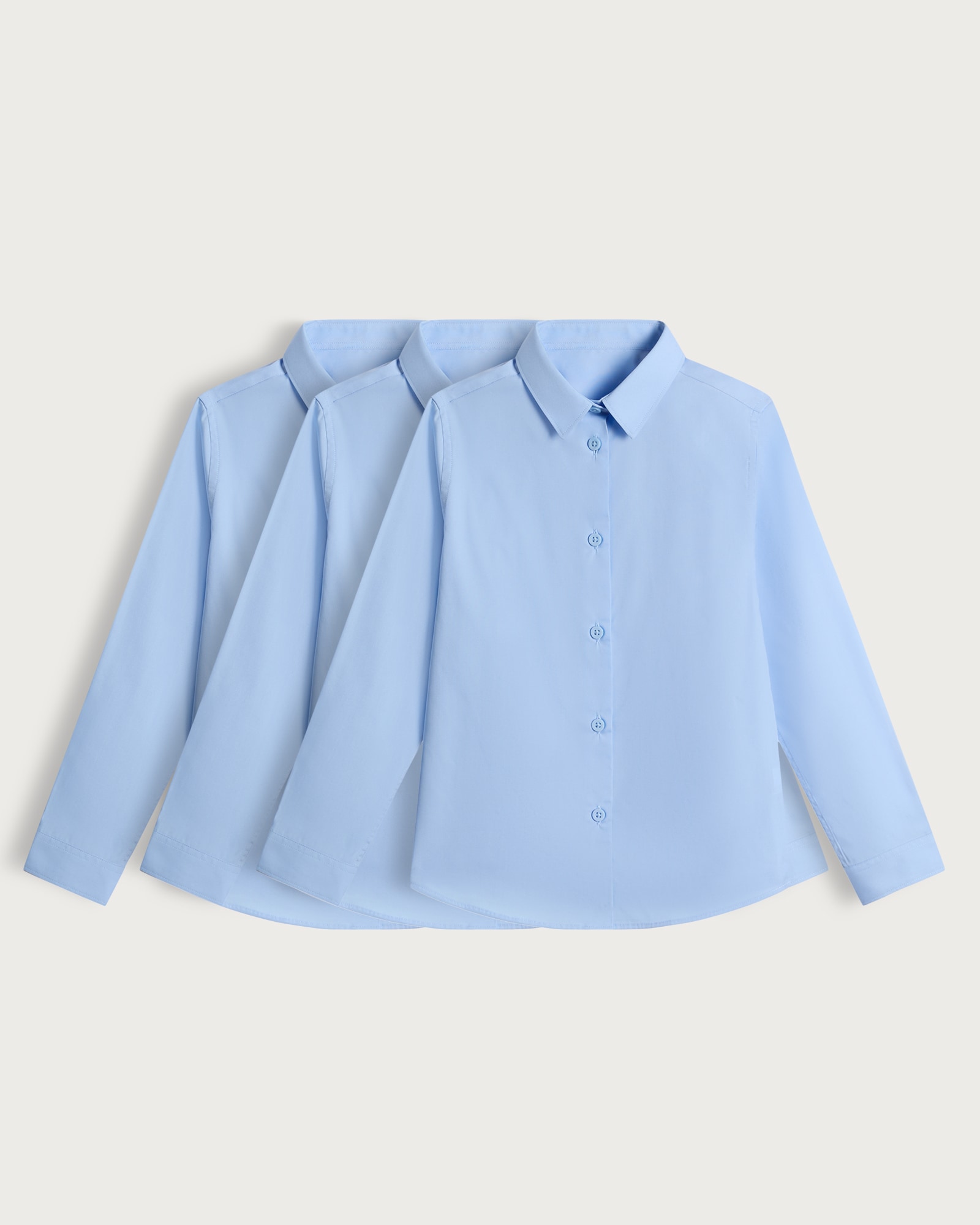 F&F School Girls 3-Pack Regular Fit Long Sleeved Shirts in Blue thumbnail 5