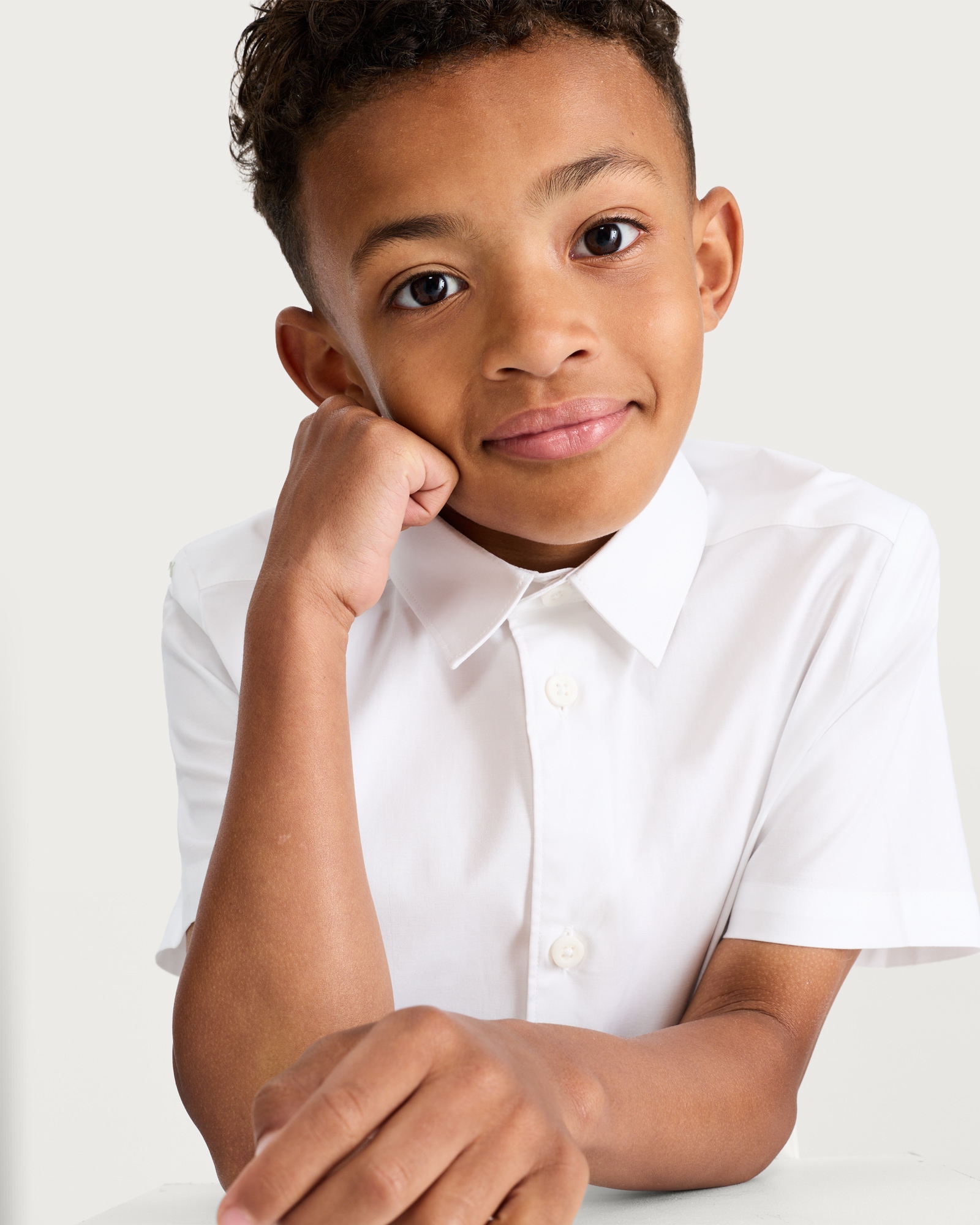 F&F School Boys 3-Pack Cotton Rich Skinny Fit Short Sleeved Shirts in White