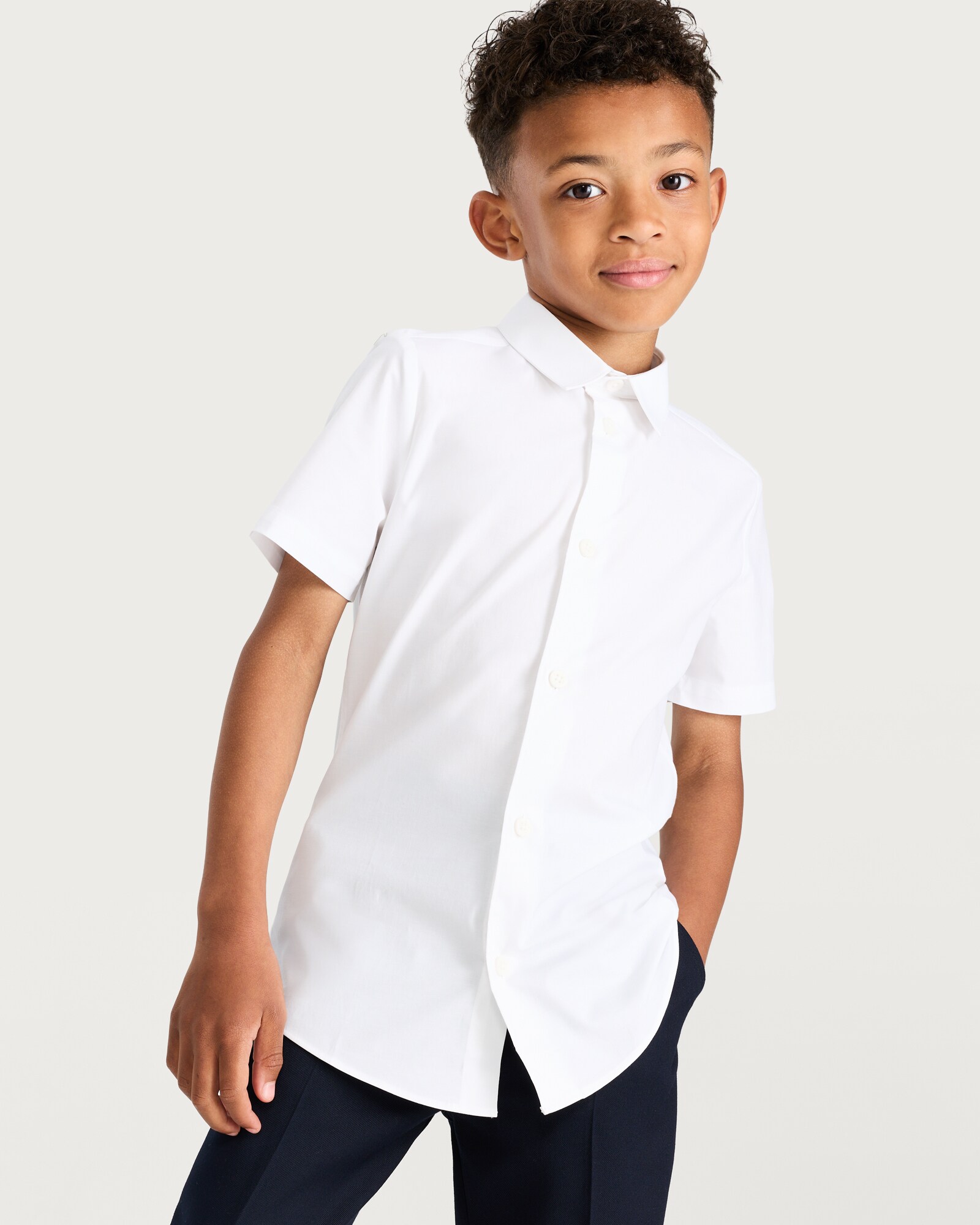 F&F School Boys 3-Pack Cotton Rich Skinny Fit Short Sleeved Shirts in White thumbnail 2
