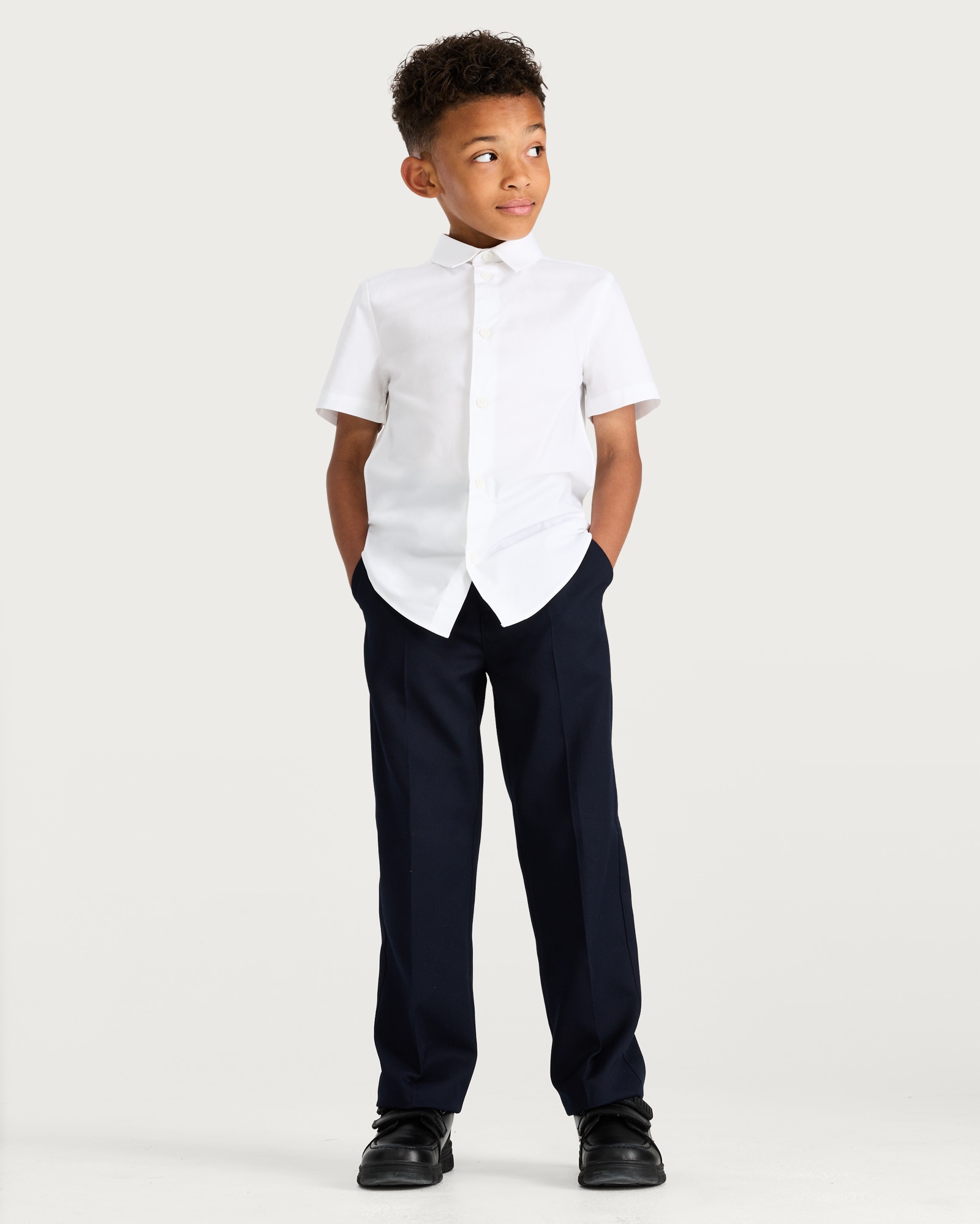 F&F School Boys 3-Pack Cotton Rich Skinny Fit Short Sleeved Shirts in White thumbnail 3