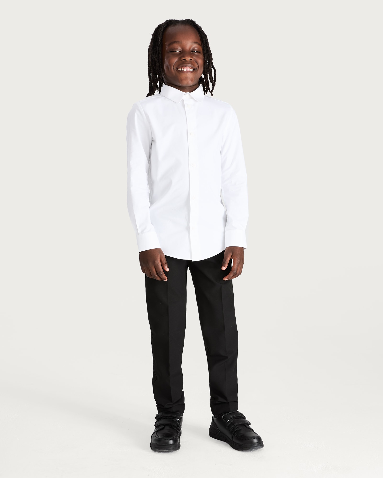 F&F School Boys 3-Pack Cotton Rich Skinny Fit Long Sleeved Shirts in White