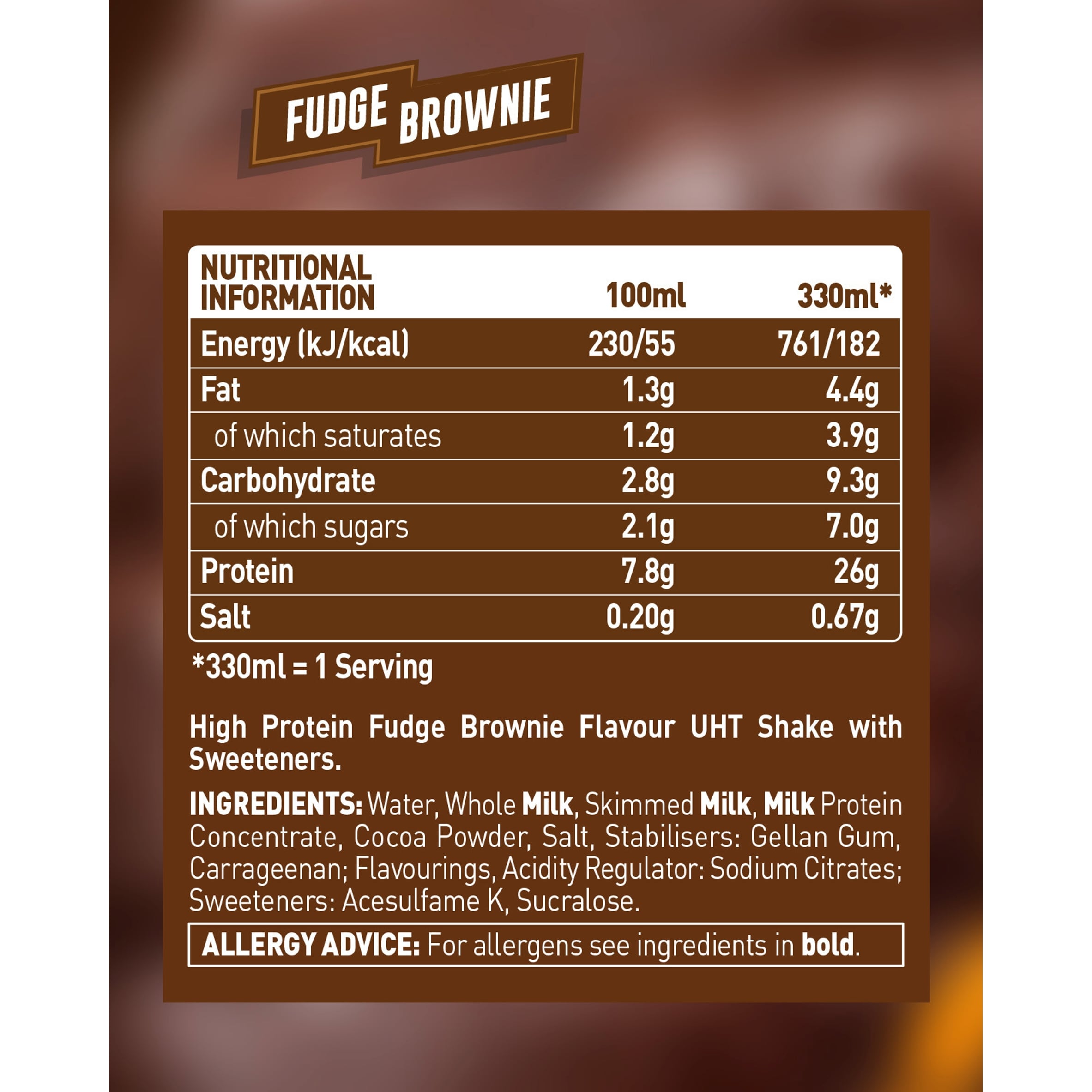 Grenade Protein Shake Fudge Brownie Flavour 330ml thumbnail 2