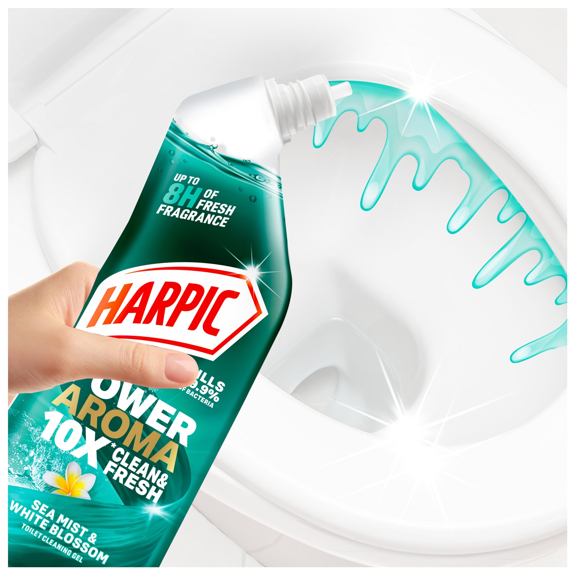 Harpic Power Aroma Sea Mist & White Blossom Toilet Cleaning Gel 750ml thumbnail 3