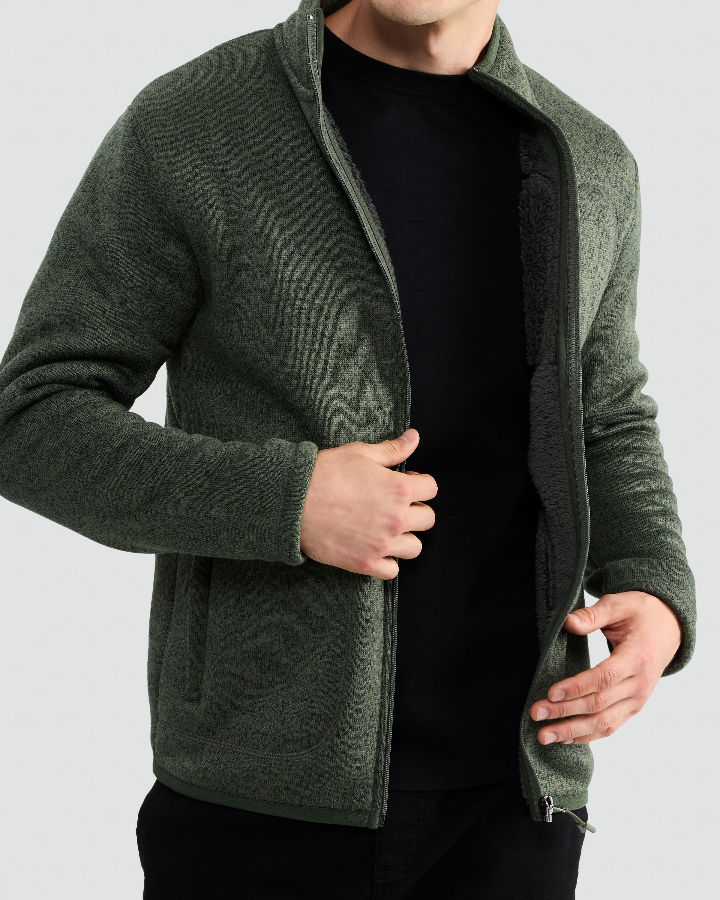 F&F Fleece Snit Textured Zip Pocket Jacket in Khaki thumbnail 2