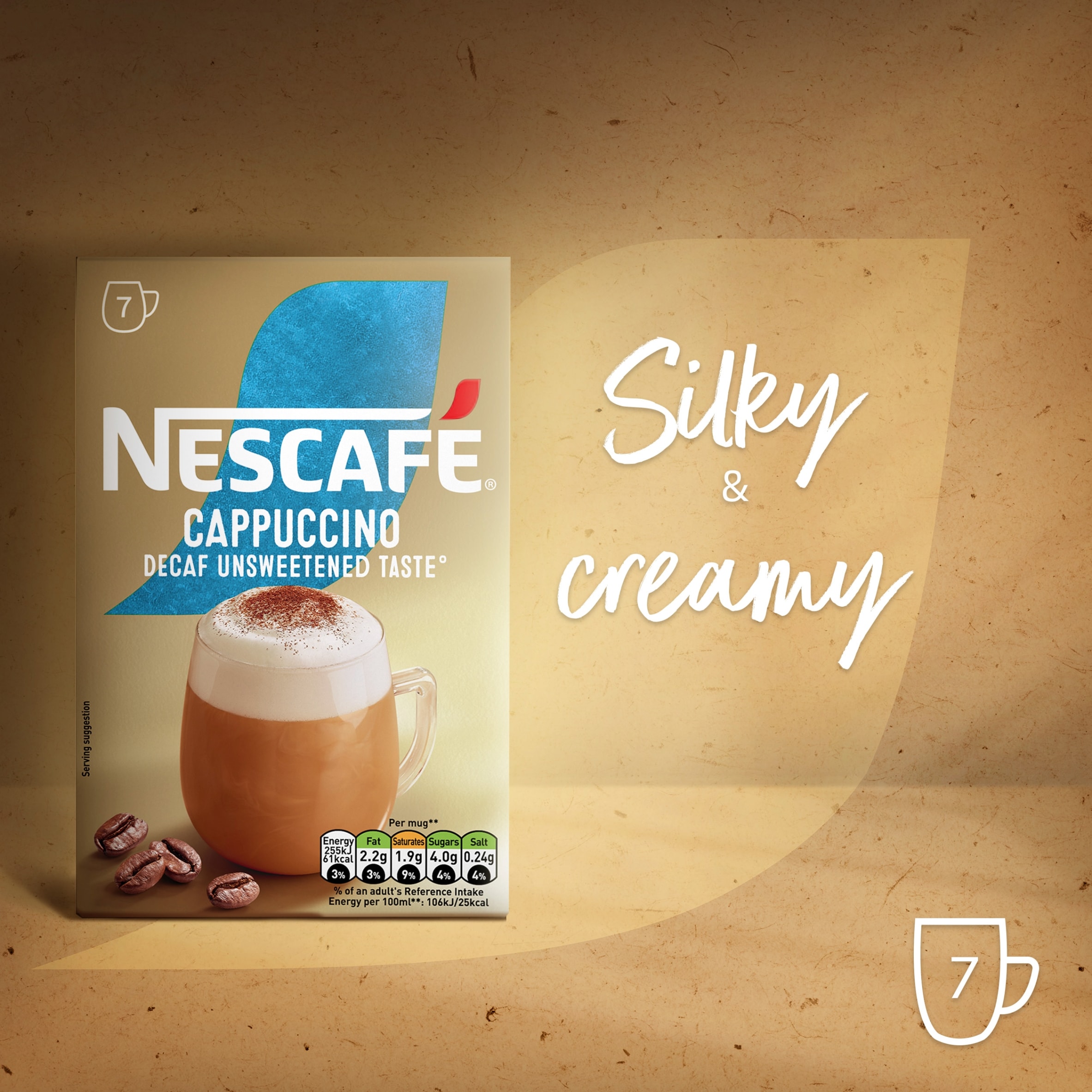Nescafe Cappuccino Decaf Unsweetened Instant Coffee 7 Sachets thumbnail 2