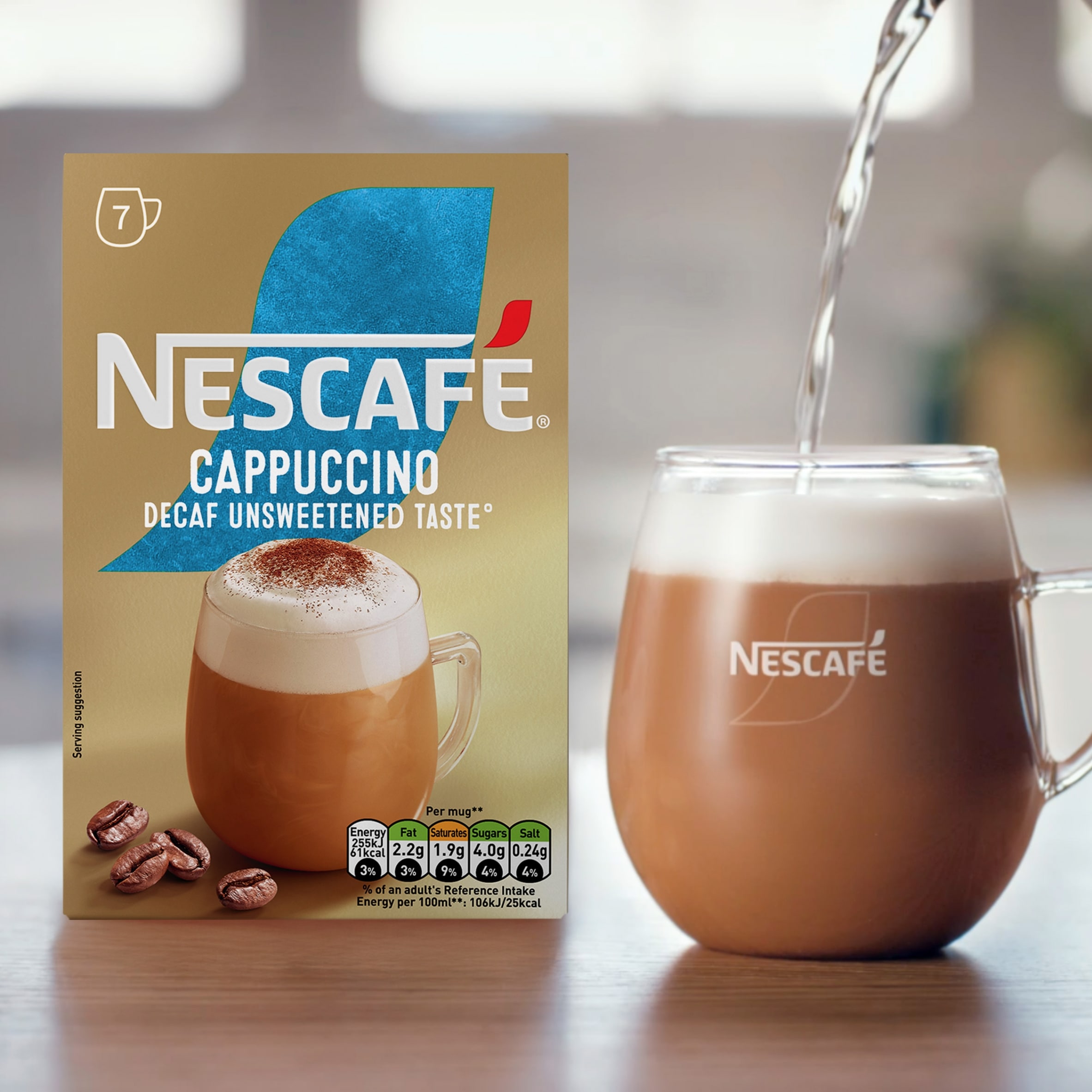 Nescafe Cappuccino Decaf Unsweetened Instant Coffee 7 Sachets thumbnail 3