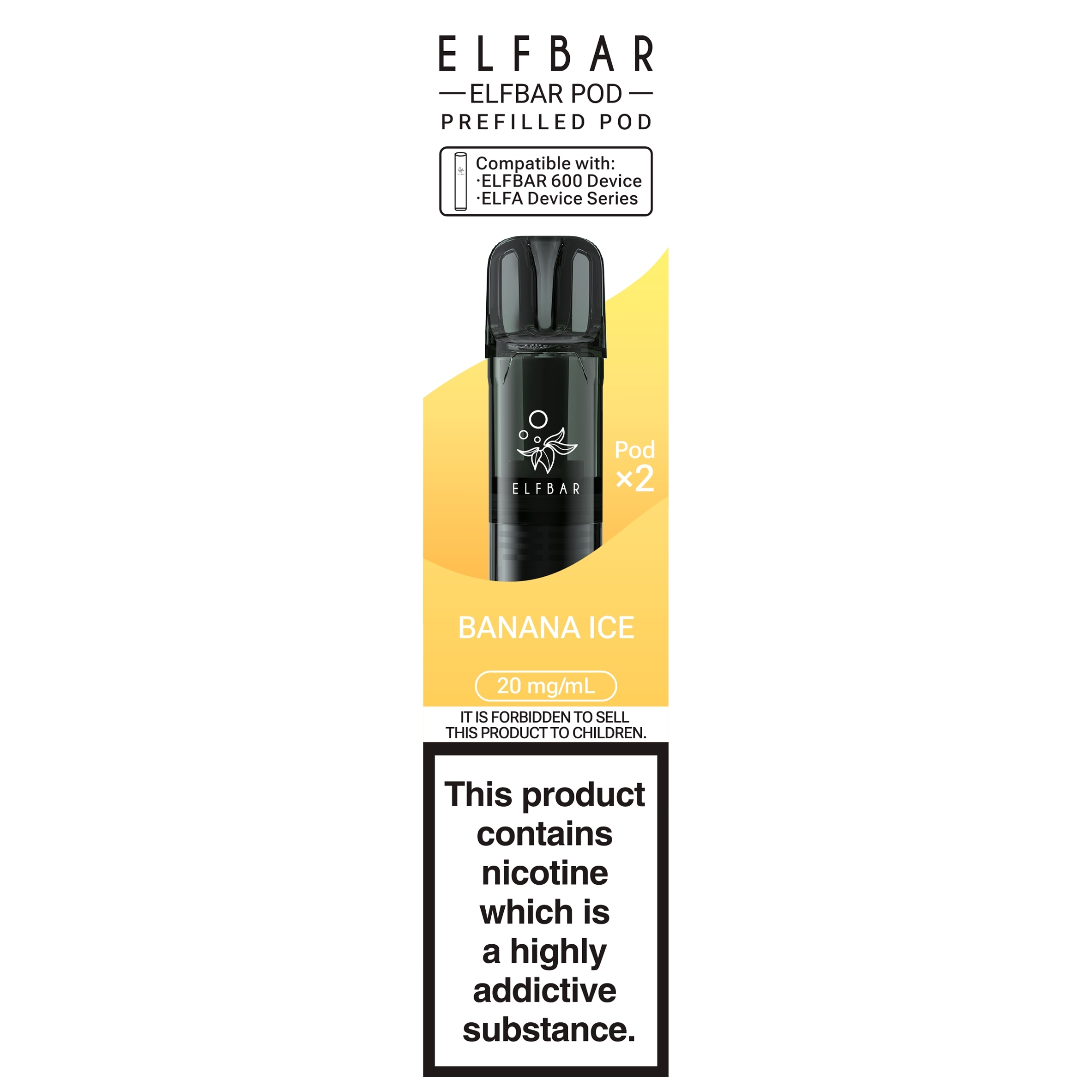 Elf Bar 600 Refillable Pod Banana Ice 20mg/ml 2 x 2ml
