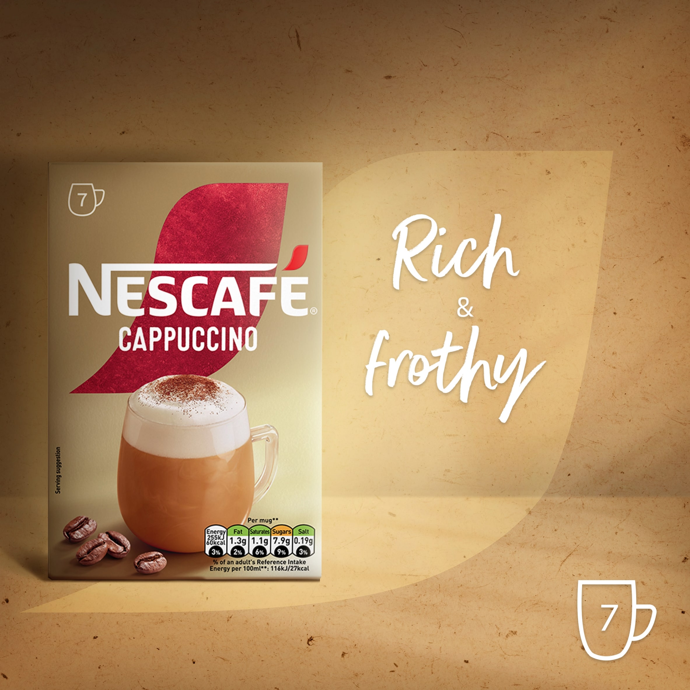 Nescafe Cappuccino Instant Coffee 7 Sachets thumbnail 2