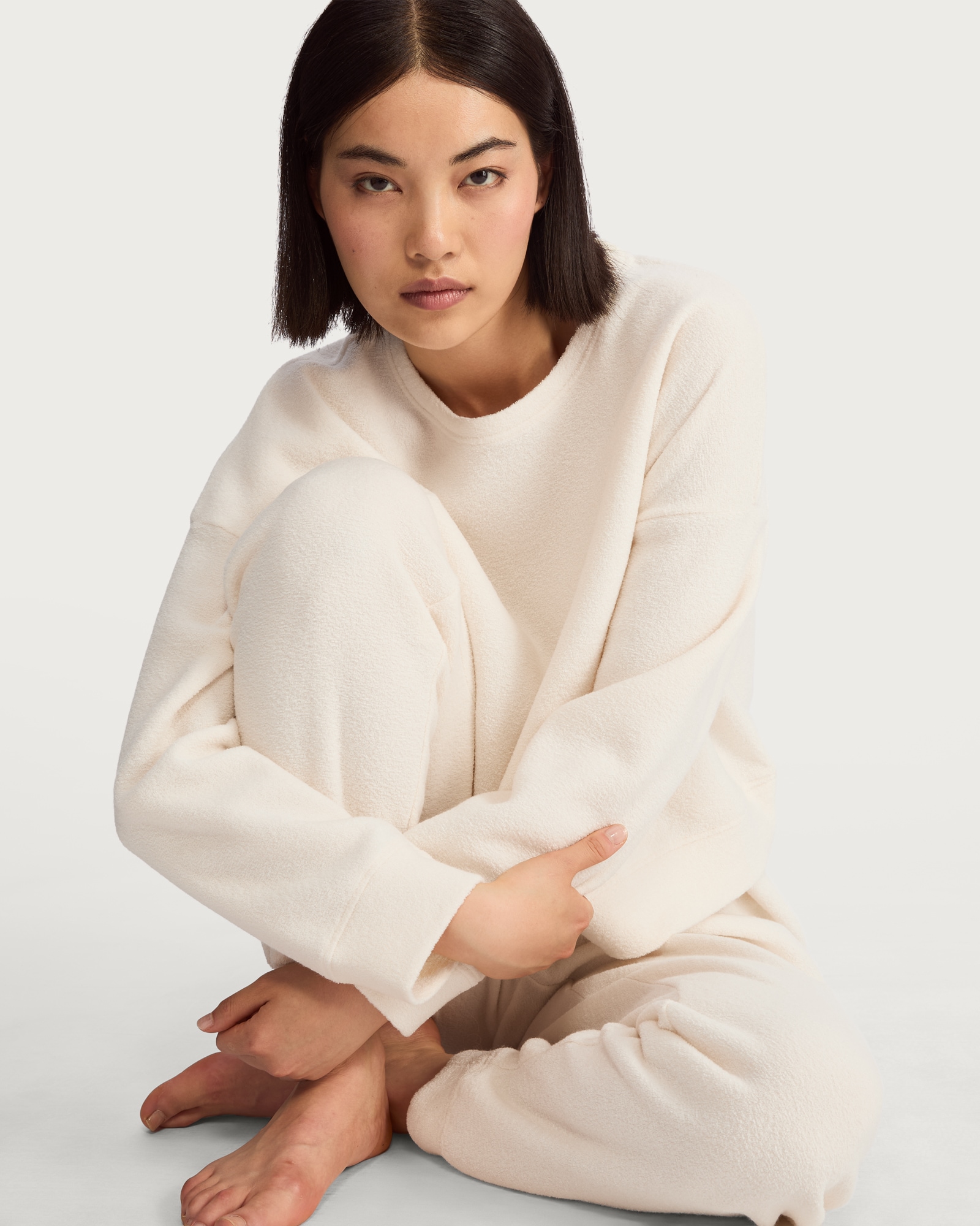 F&F Towelling Cuffed Pyjama Bottoms in Cream