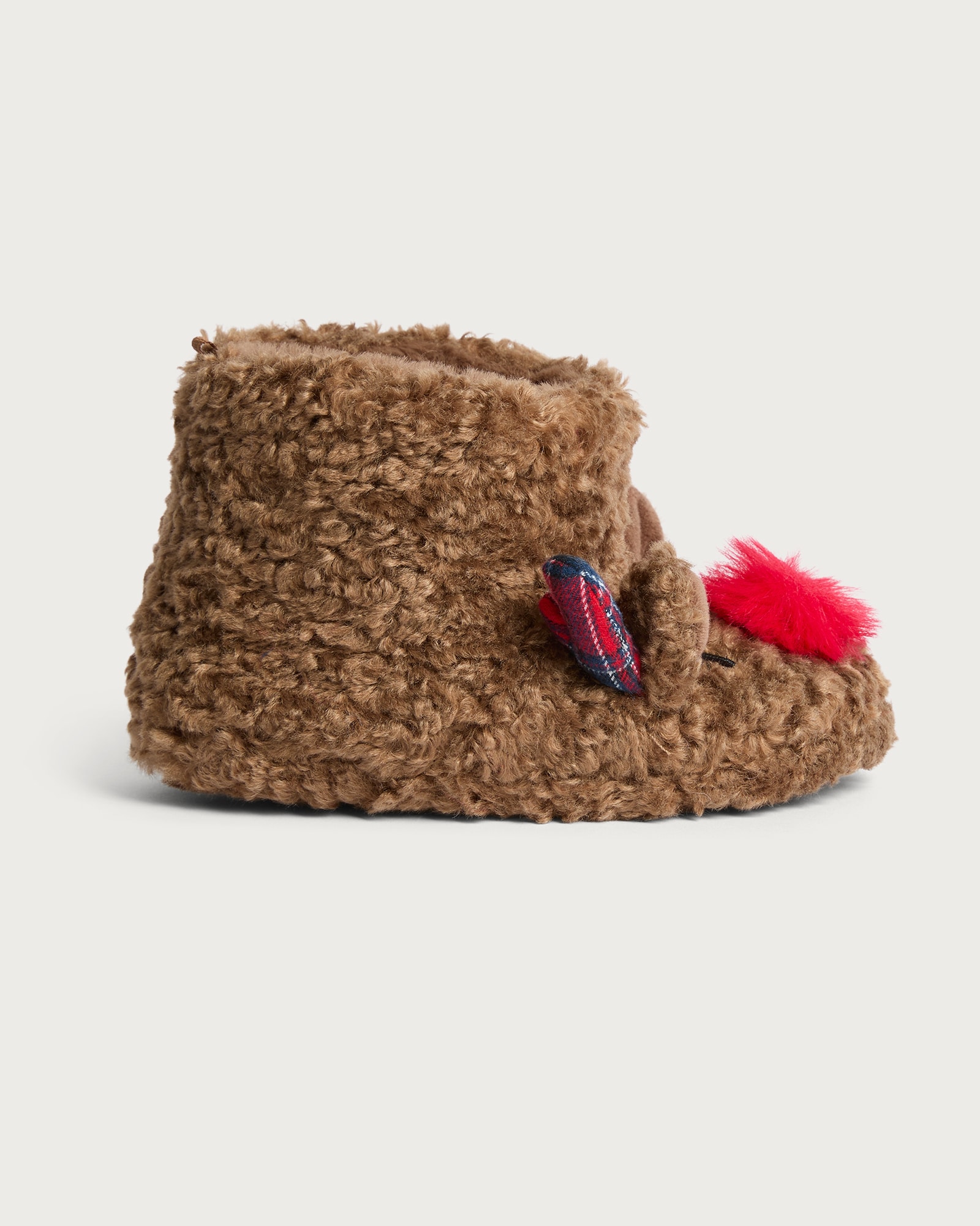 F&F Girls Borg Textured Reindeer Slippers in Neutral