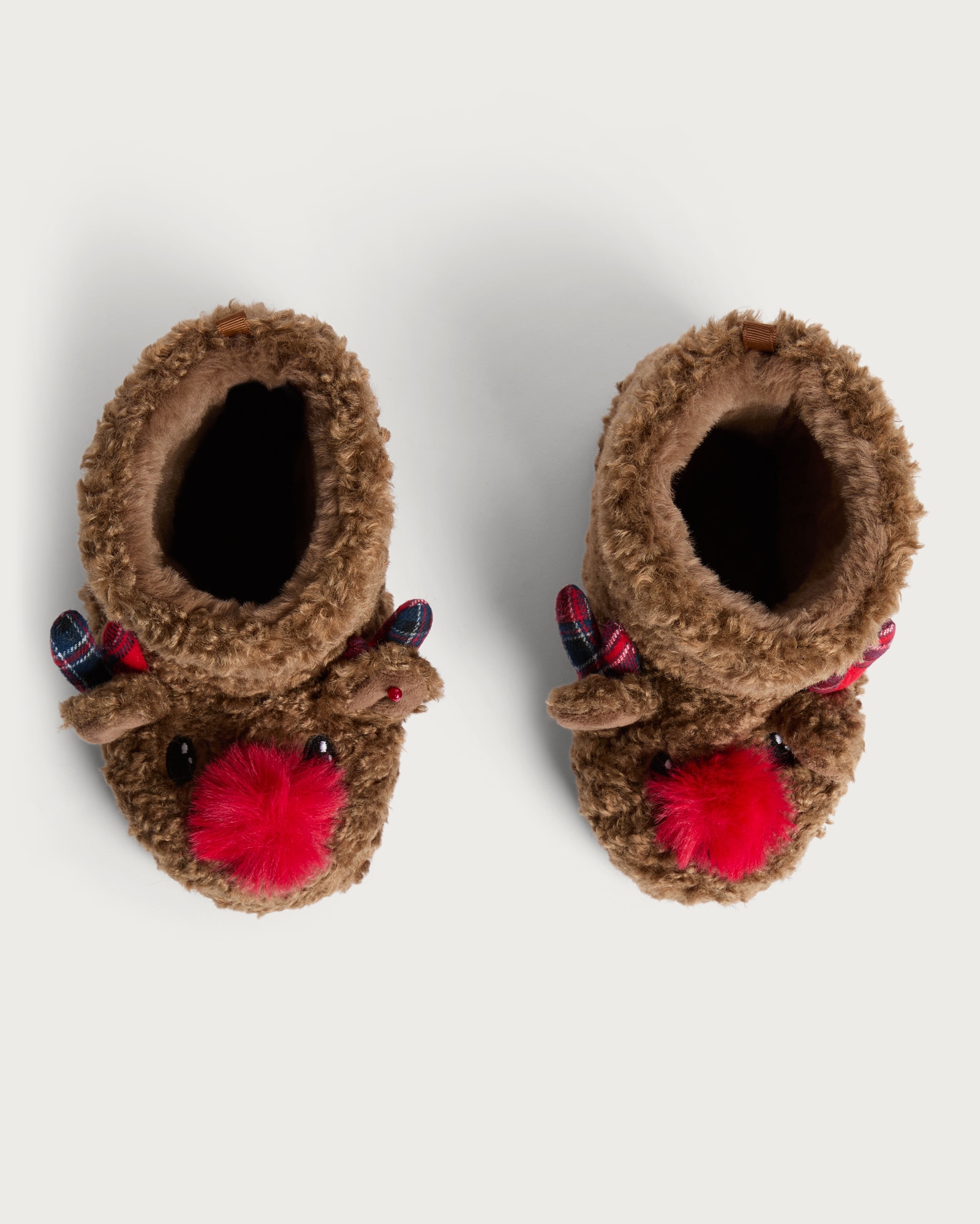 F&F Girls Borg Textured Reindeer Slippers in Neutral thumbnail 2