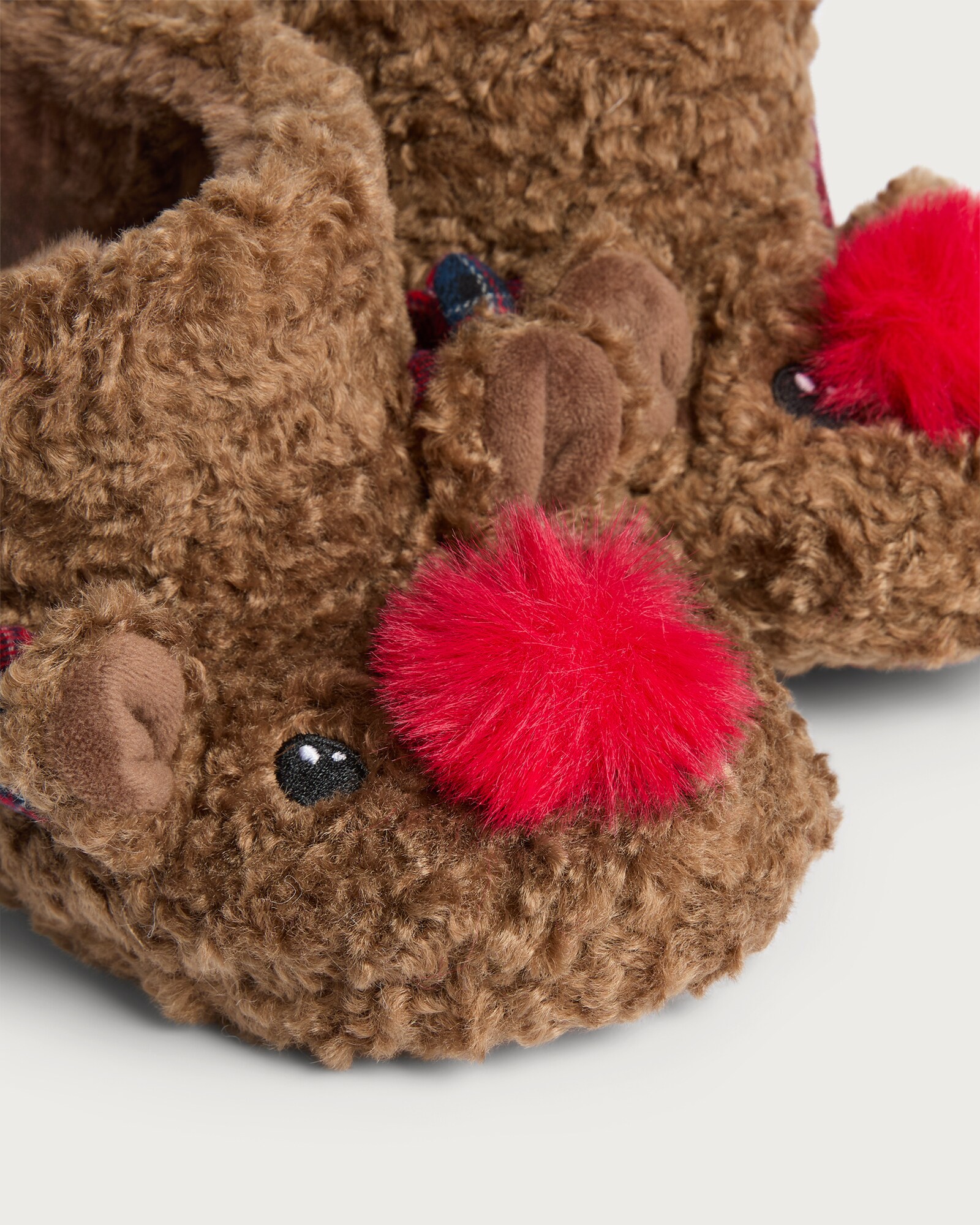 F&F Girls Borg Textured Reindeer Slippers in Neutral thumbnail 3