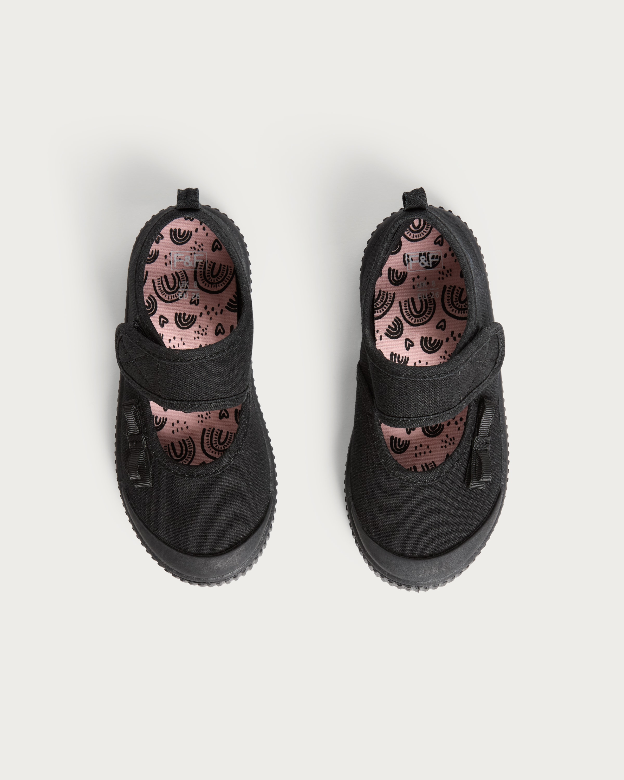 F&F School Girls Bow Detail Mary Jane Plimsolls in Black thumbnail 2