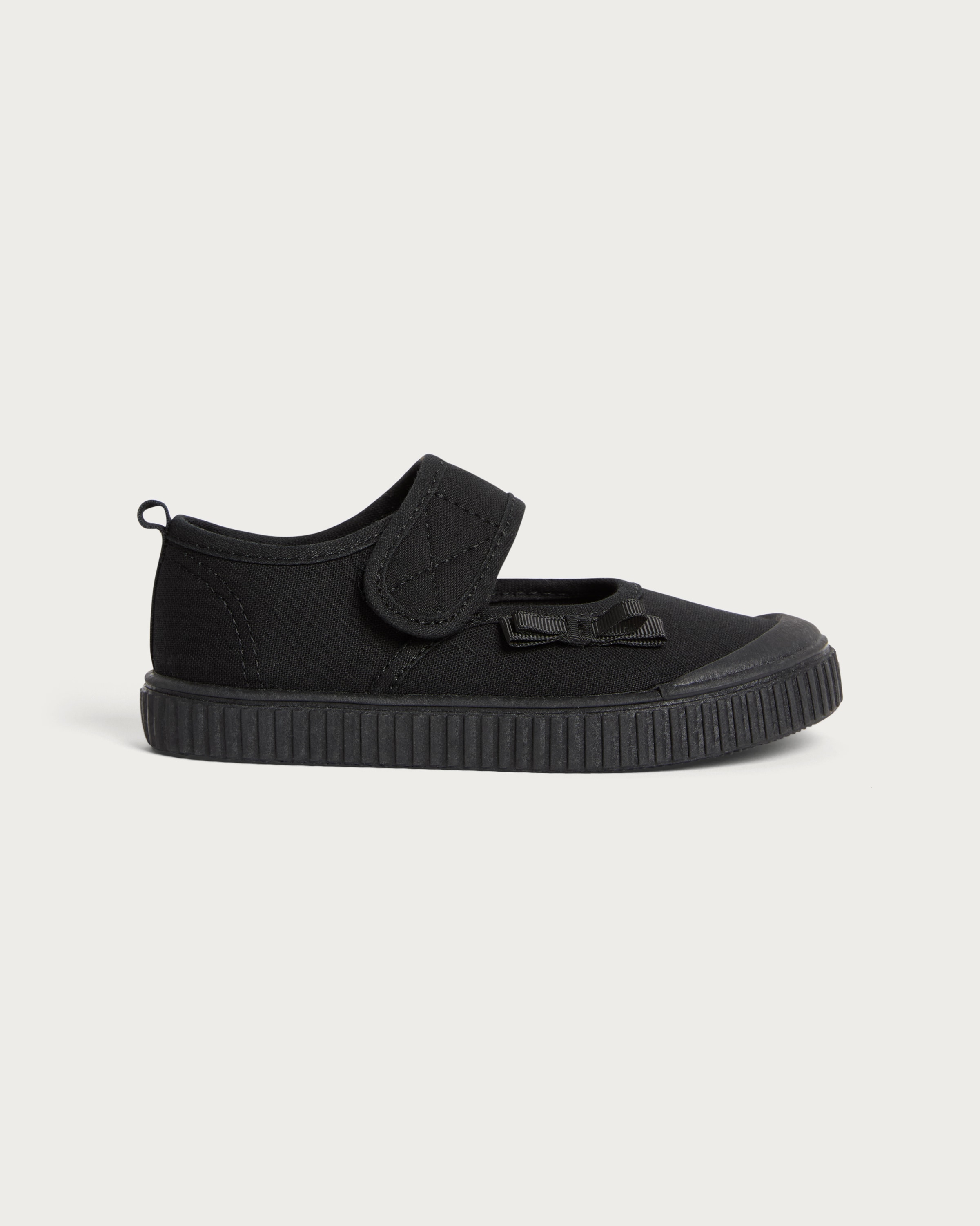F&F School Girls Bow Detail Mary Jane Plimsolls in Black