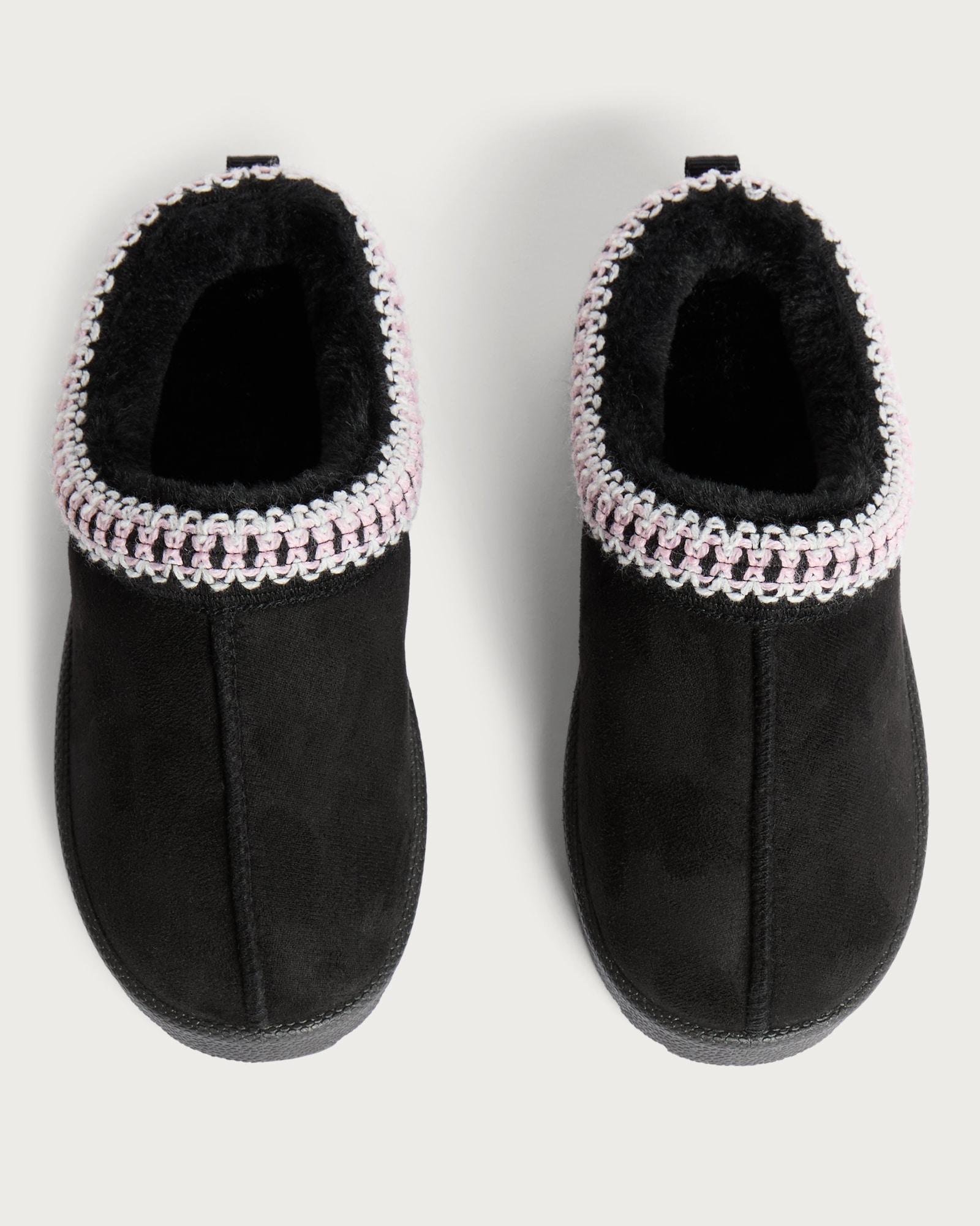 F&F Girls Woven Trim Faux Fur Lined Chunky Slippers in Black thumbnail 2