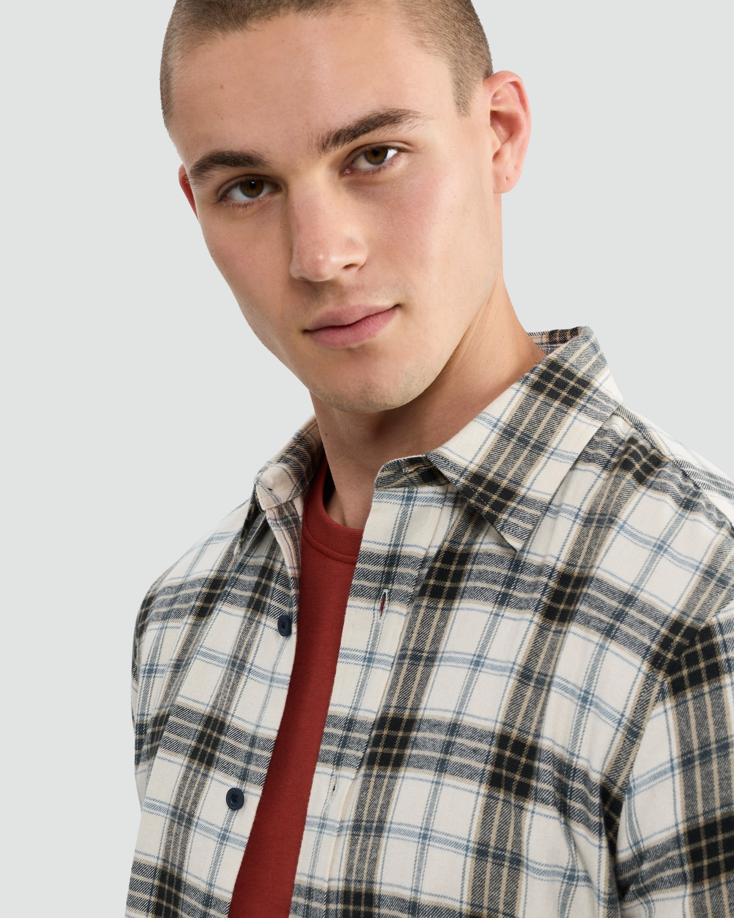F&F Pure Cotton Check Print Long Sleeved Shirt in Cream thumbnail 2
