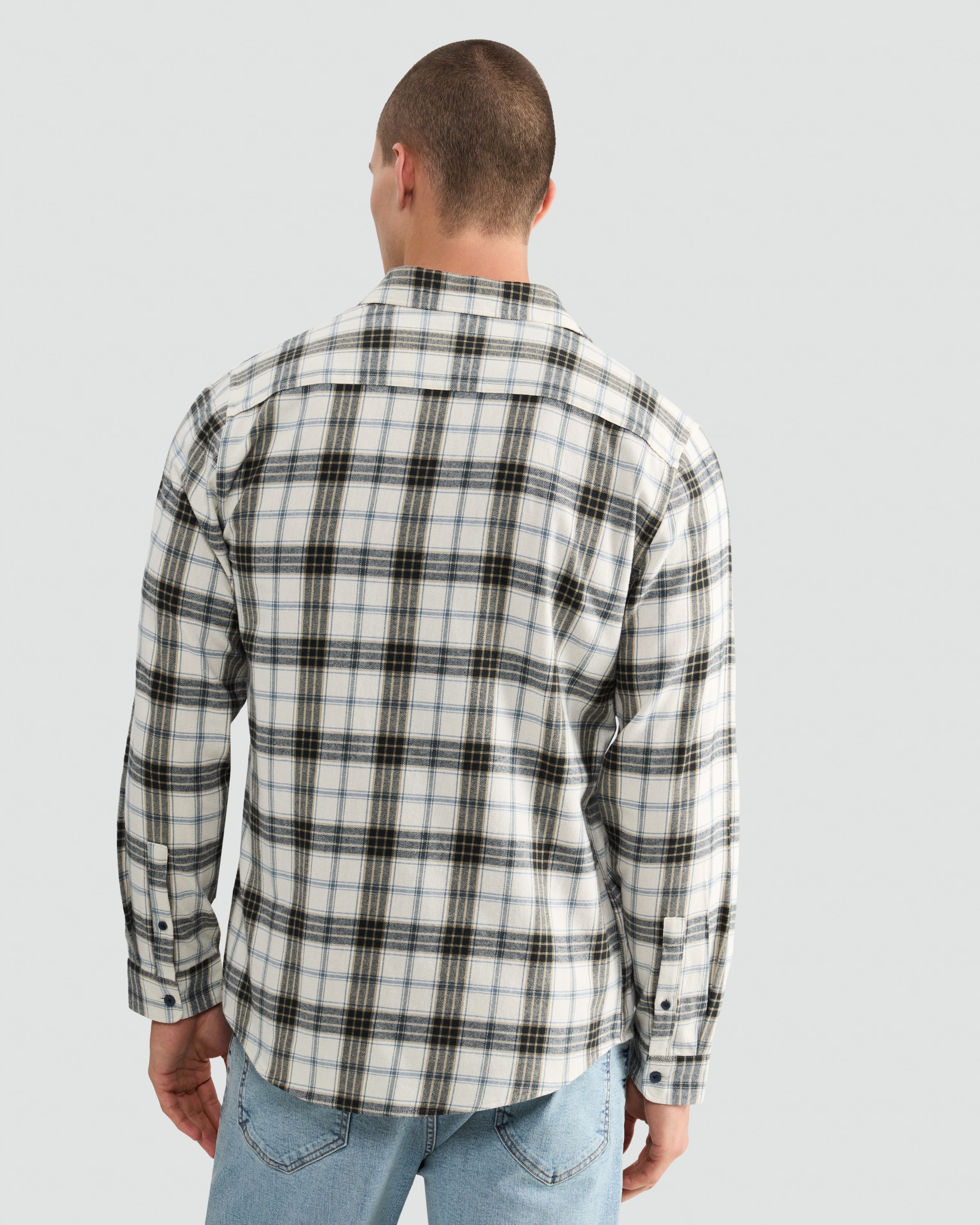 F&F Pure Cotton Check Print Long Sleeved Shirt in Cream thumbnail 3