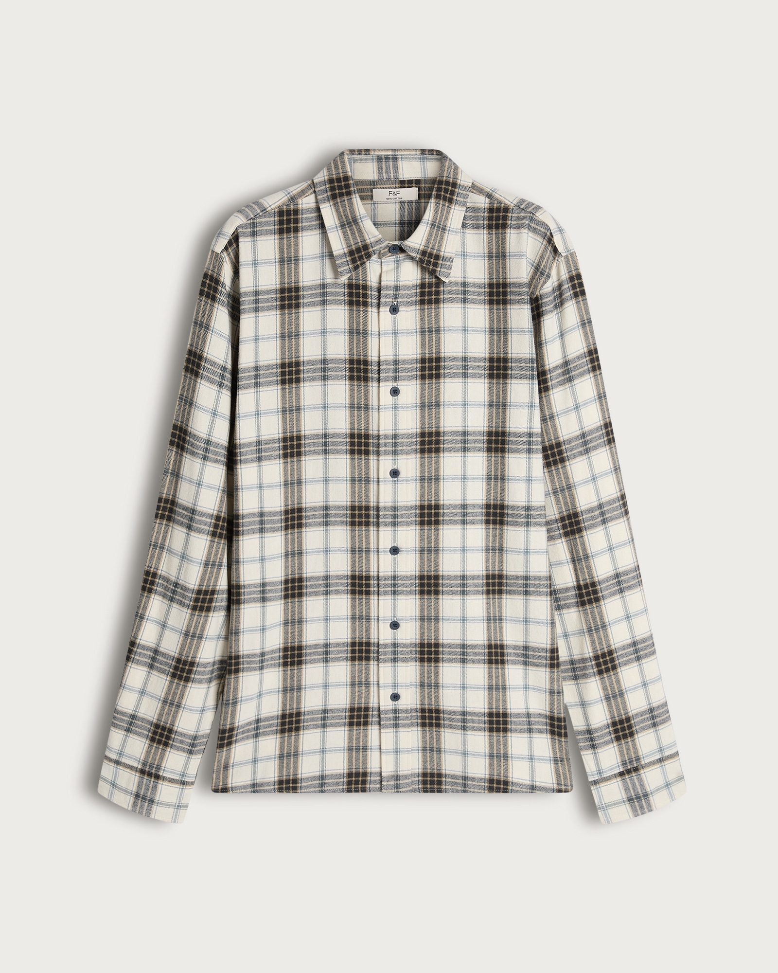 F&F Pure Cotton Check Print Long Sleeved Shirt in Cream thumbnail 4