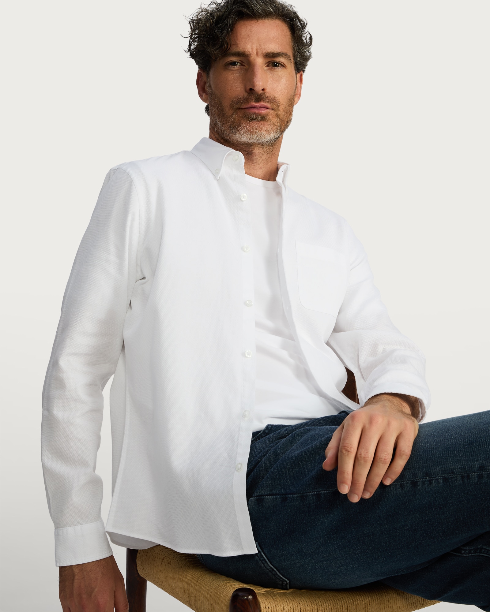 F&F Pure Cotton Slim Fit Button Down Oxford Shirt in White