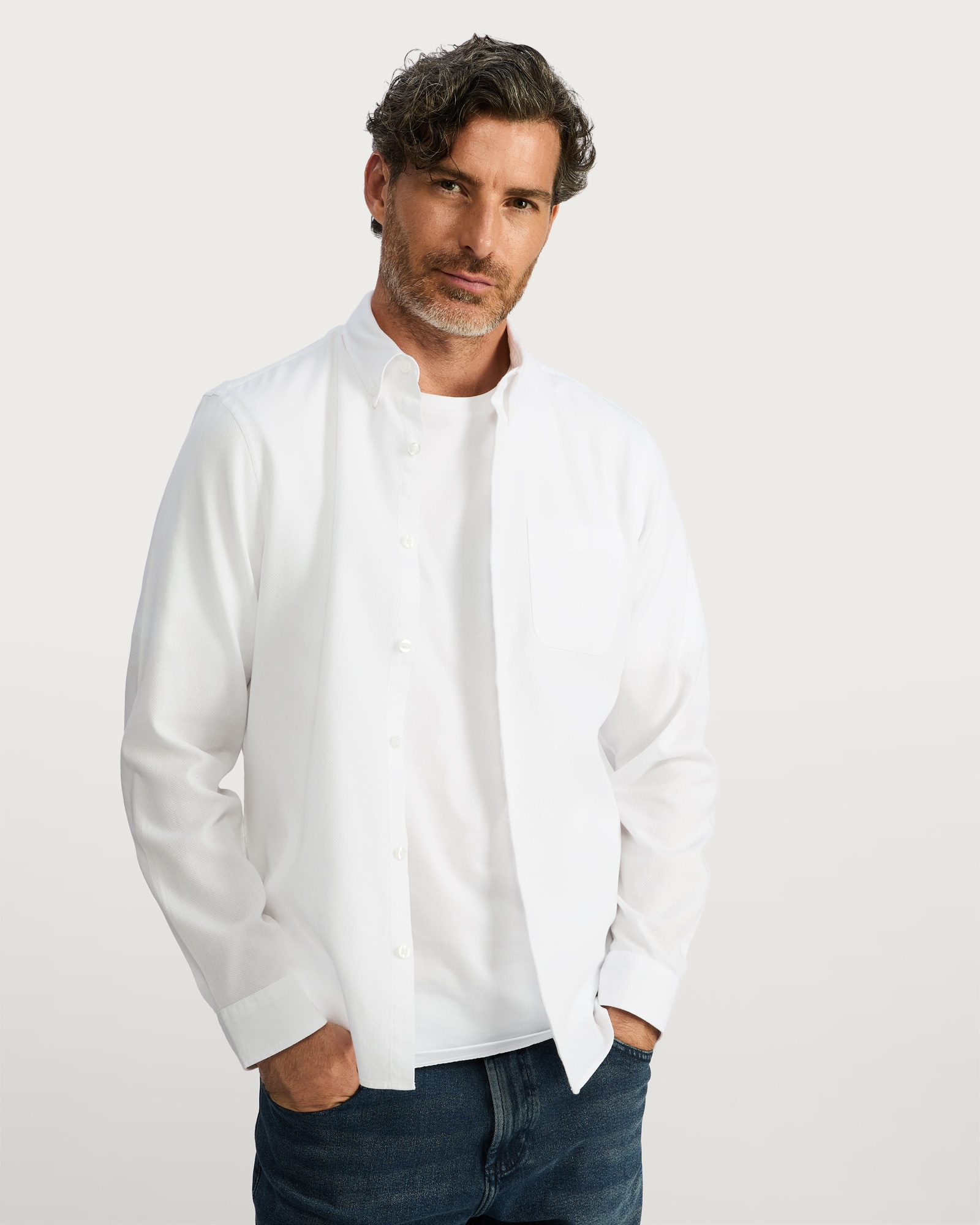 F&F Pure Cotton Slim Fit Button Down Oxford Shirt in White thumbnail 2