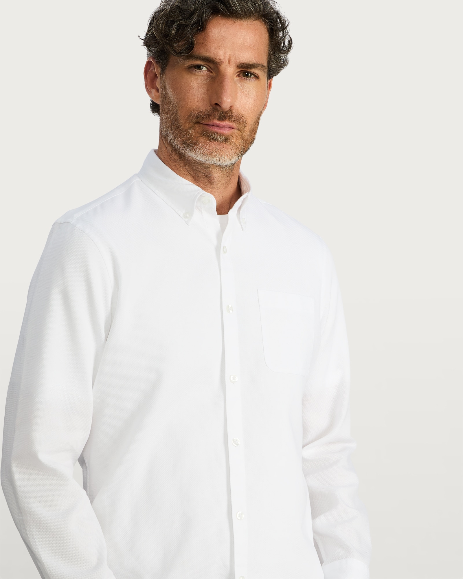 F&F Pure Cotton Slim Fit Button Down Oxford Shirt in White thumbnail 3