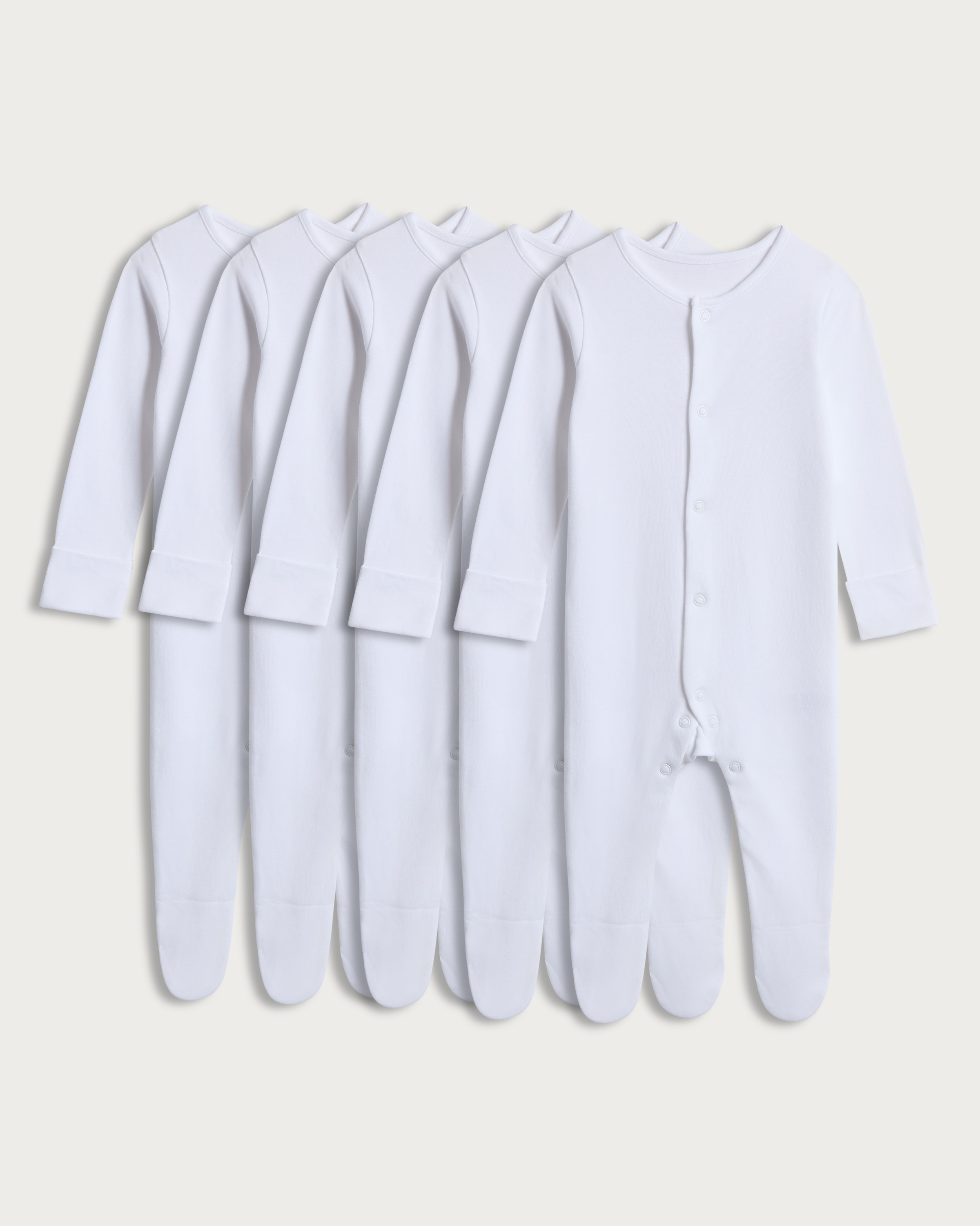 F&F Baby 5-Pack Pure Cotton Long Sleeved Sleepsuits in White