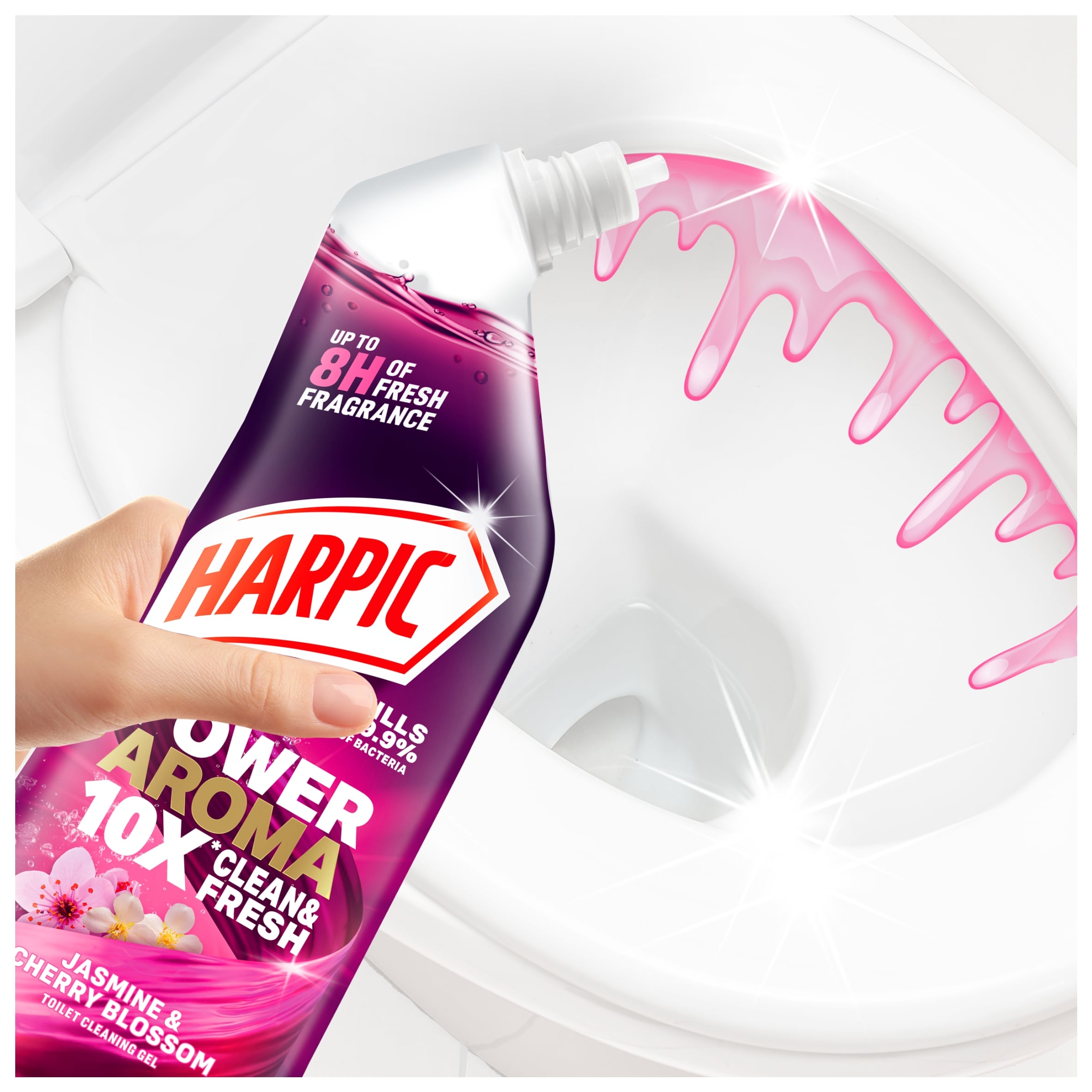 Harpic Power Aroma Jasmine & Cherry Blossom Toilet Cleaning Gel 750ml thumbnail 3