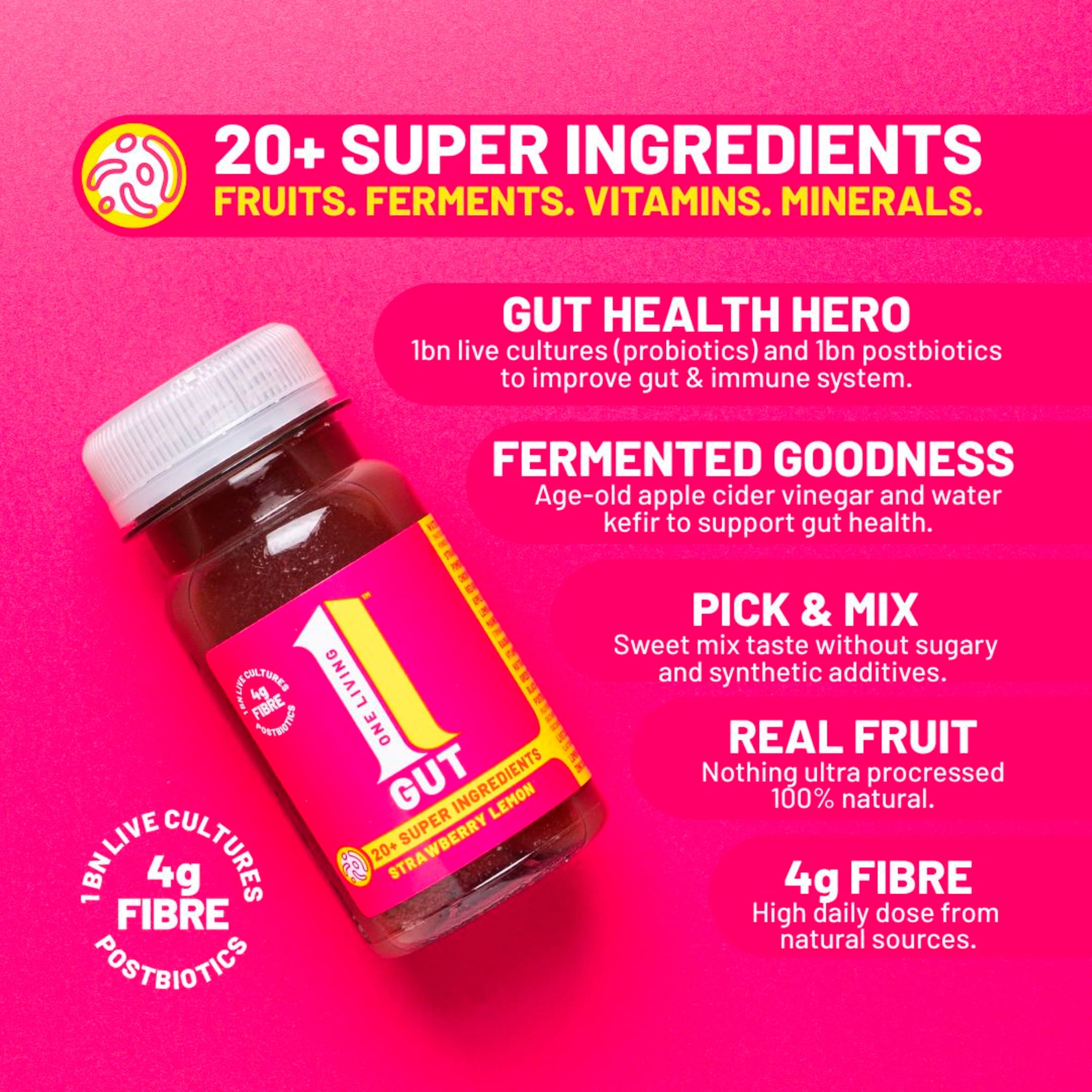 One Living Strawberry Lemon Gut Health Shot 100ml thumbnail 3